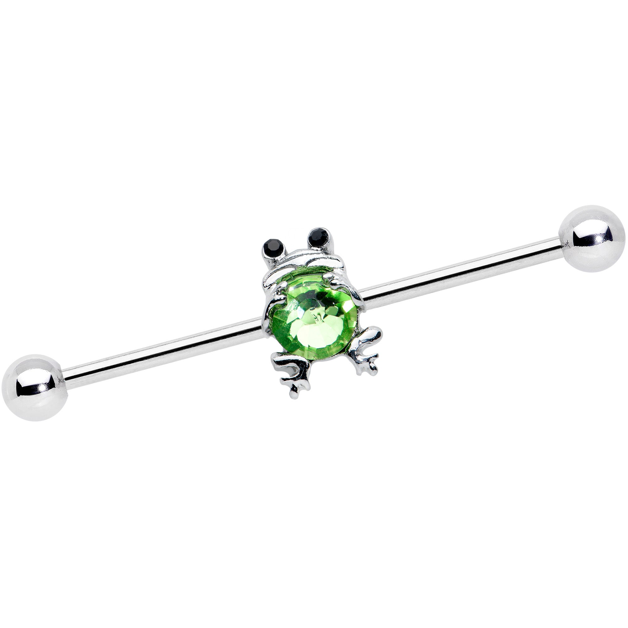 14 Gauge Black Green Gem Fancy Frog Industrial Barbell 38mm