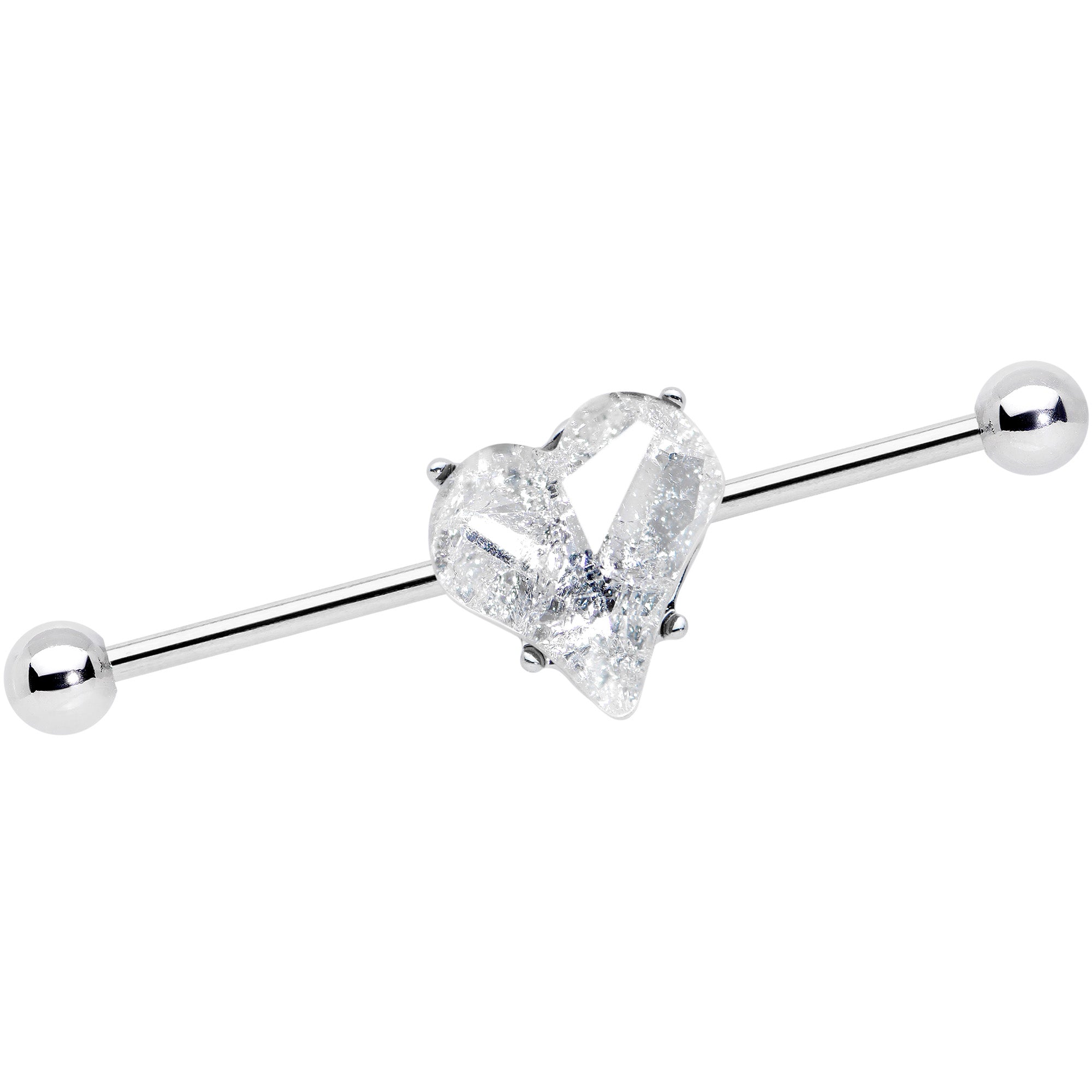 14 Gauge Clear Gem Heart Love Valentines Day Industrial Barbell 38mm