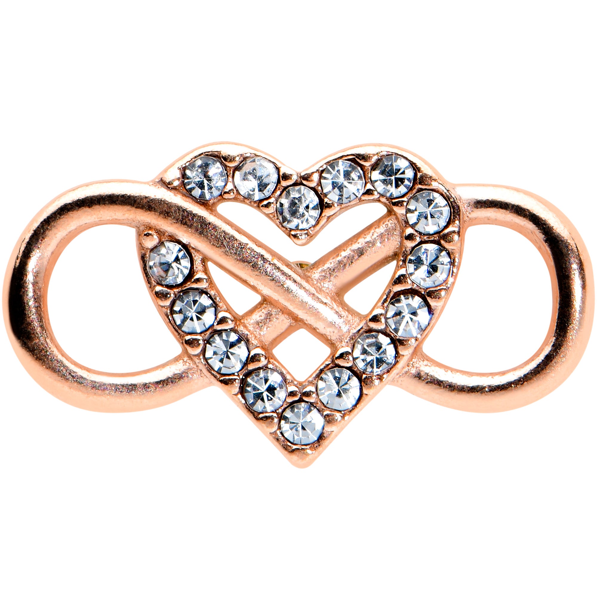 Clear CZ Gem Rose Gold Tone Infinity Heart Barbell Tongue Ring