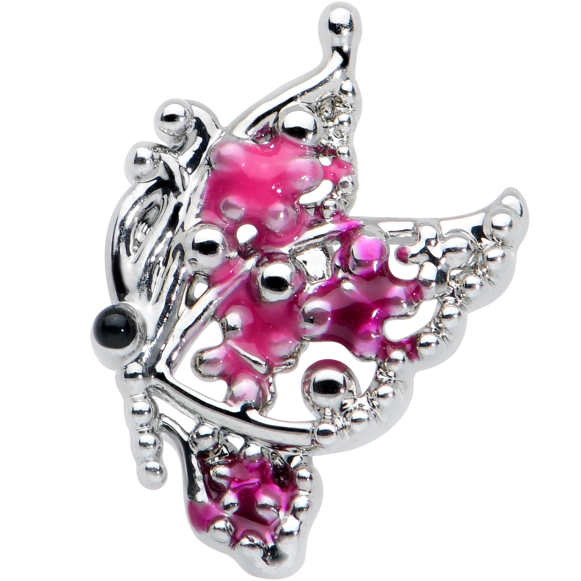 20 Gauge 7mm Textured in Pink Butterfly L Shape Nose Ring