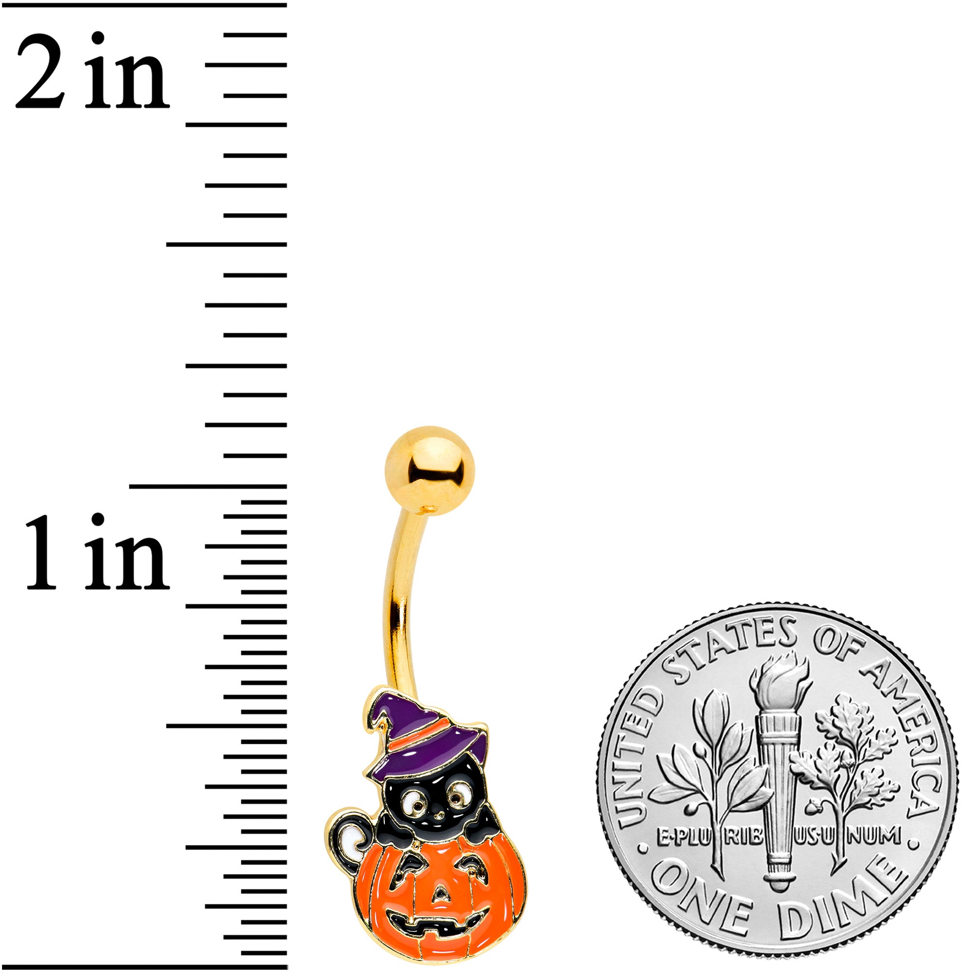 Gold Tone Black Cat Witch Pumpkin Halloween Belly Ring