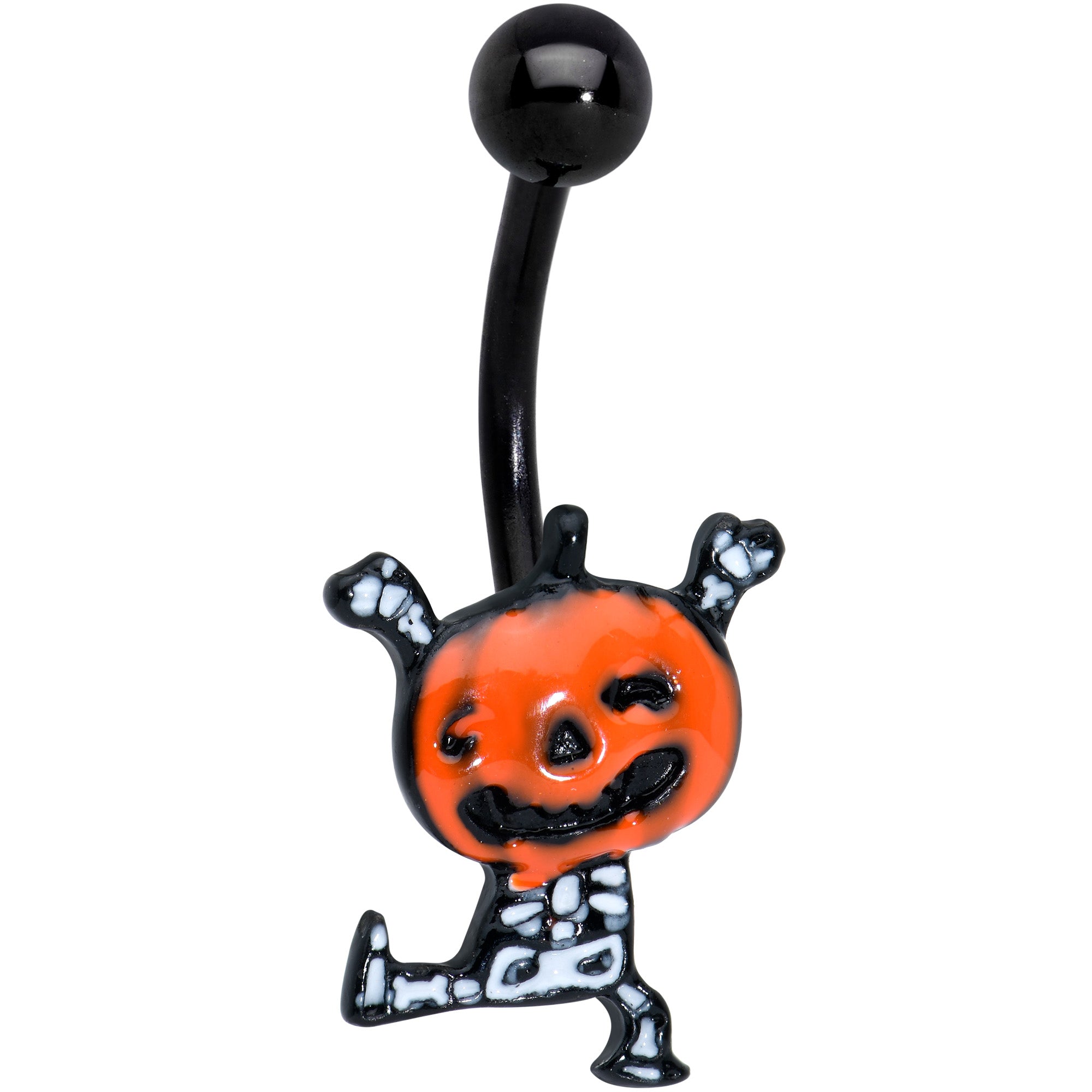 Black Dancing Skeleton Pumpkin Happy Halloween Belly Ring