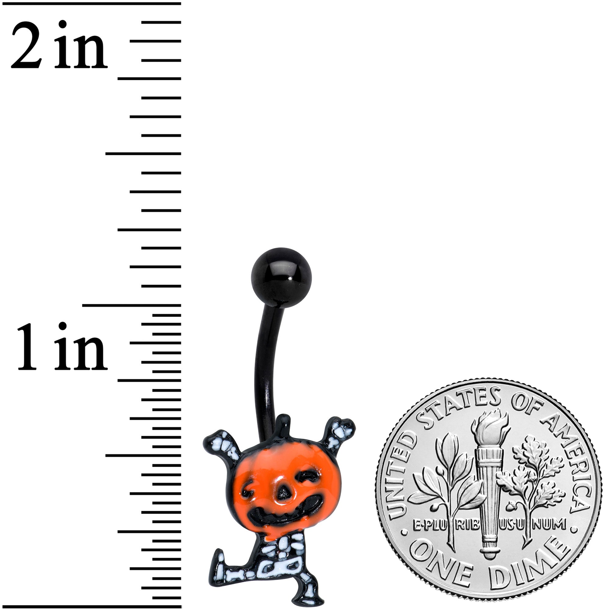 Black Dancing Skeleton Pumpkin Happy Halloween Belly Ring