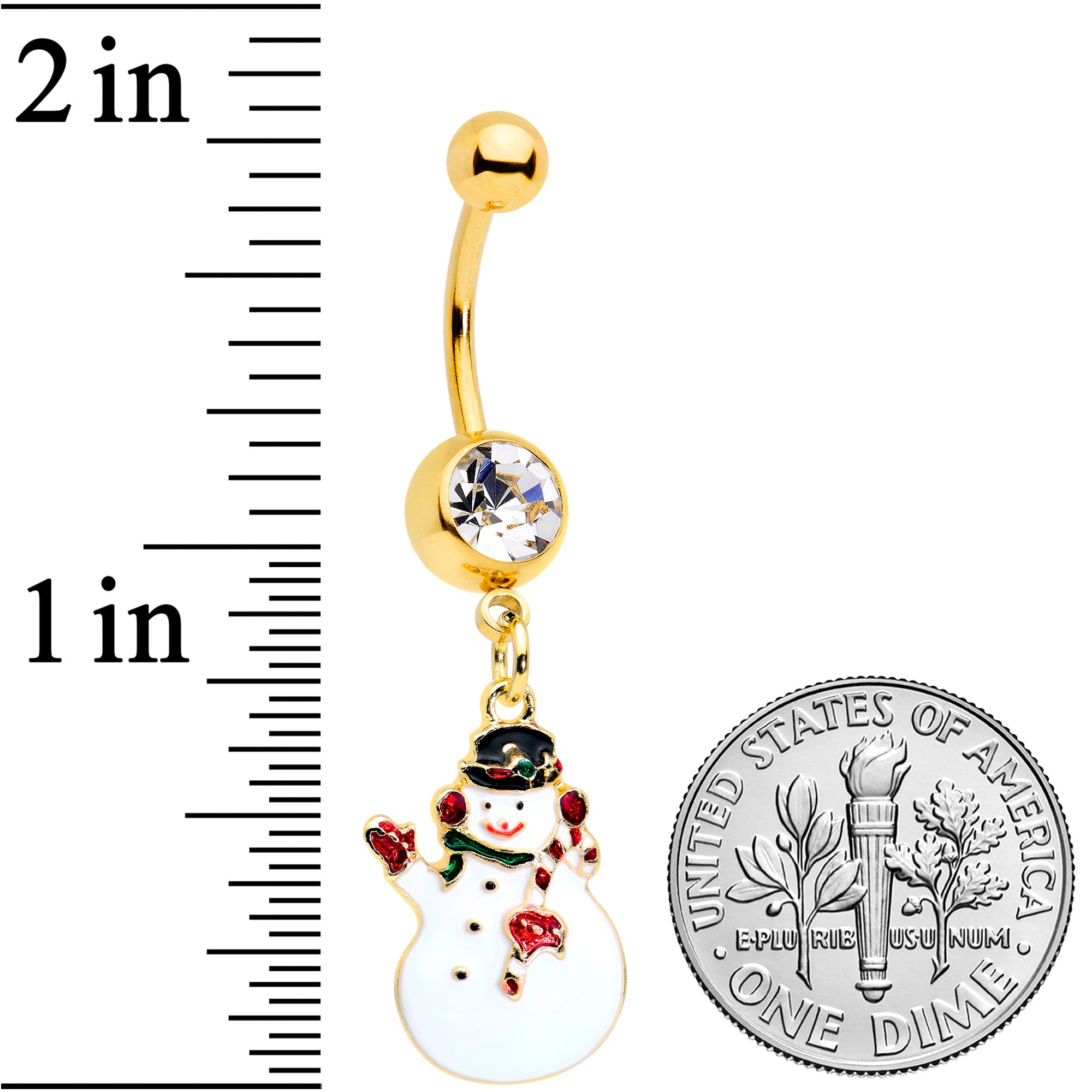 Clear Gem Gold Tone Winter Snowman Christmas Dangle Belly Ring