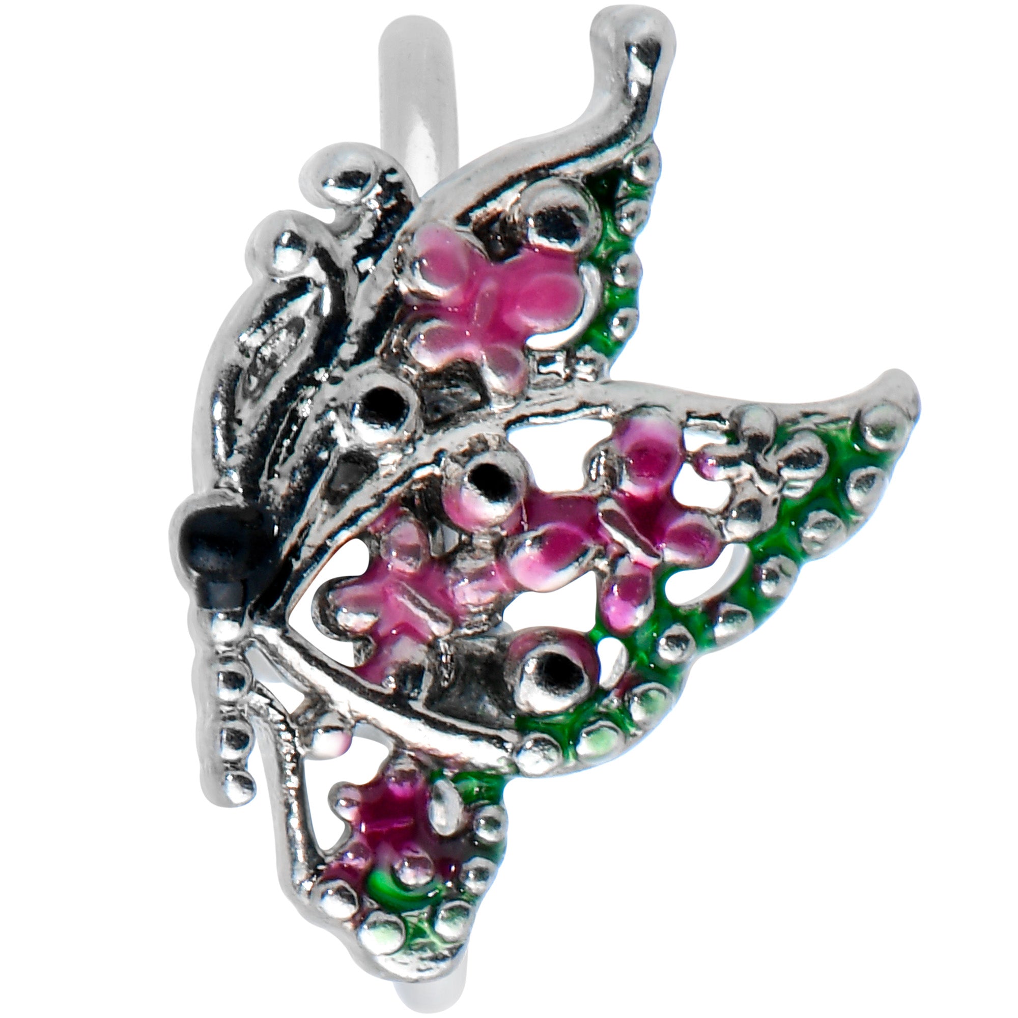 20 Gauge 5/16 Pink Gem Openwork Butterfly Wings Nose Hoop