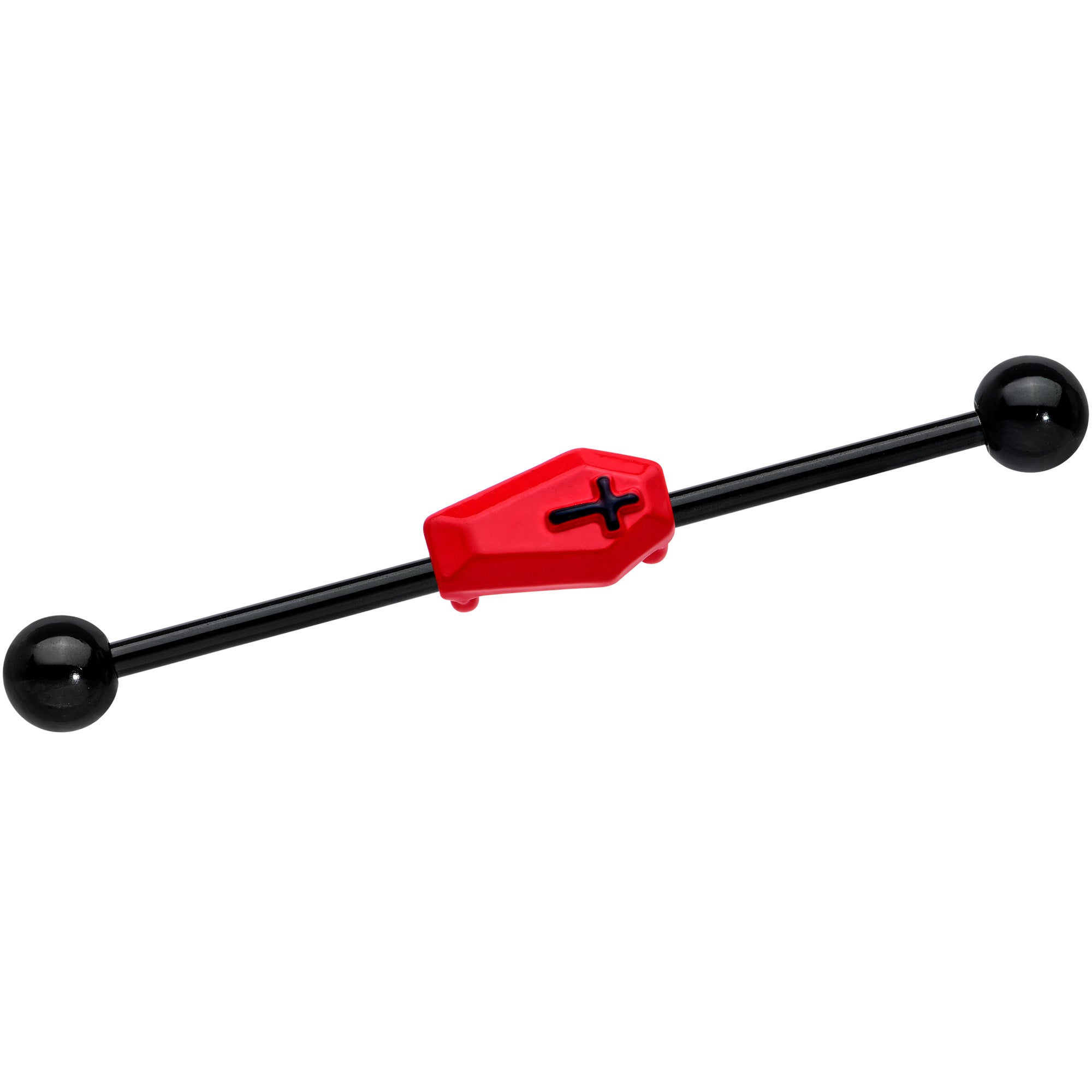 14 Gauge Black Red Coffin Halloween Industrial Barbell 38mm