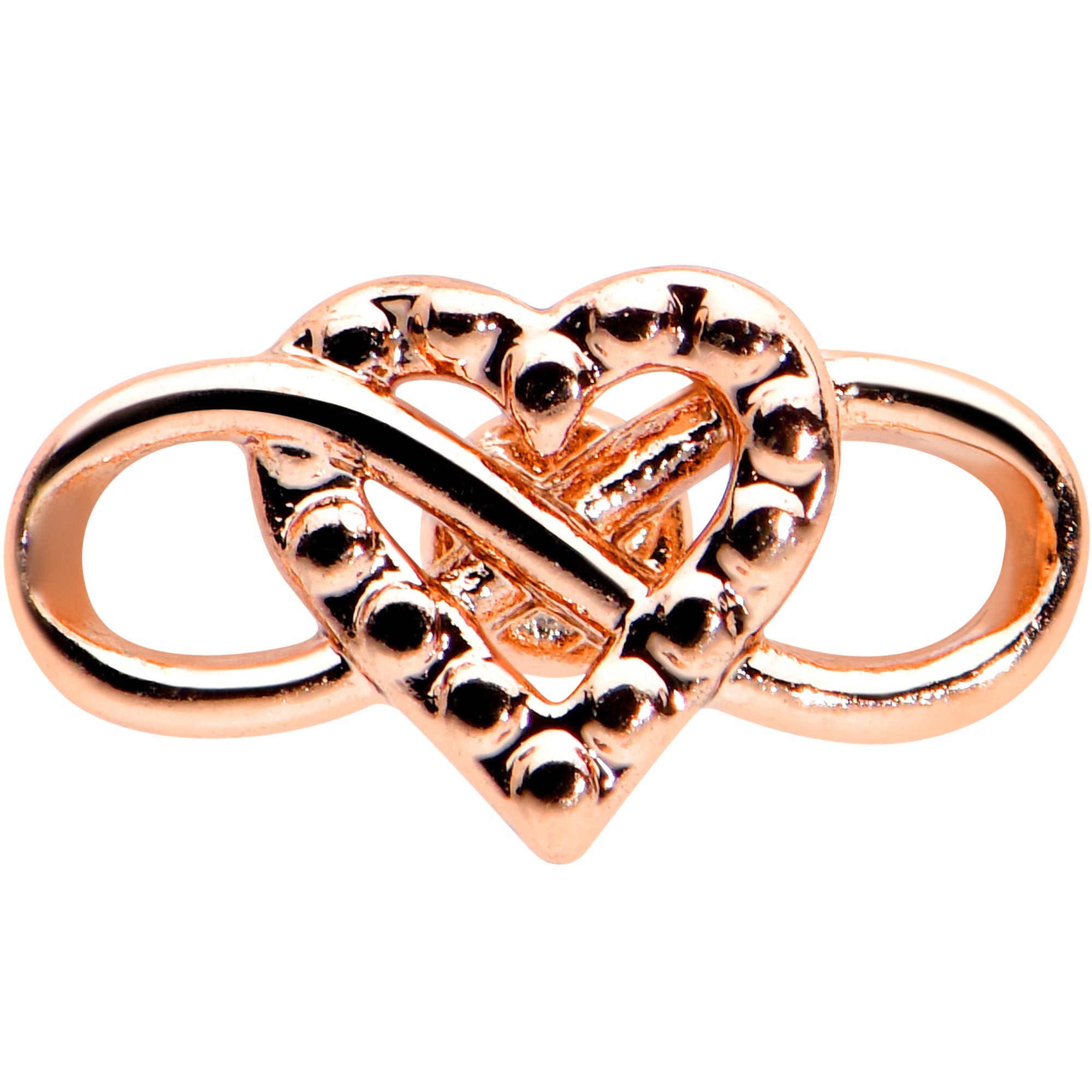 20 Gauge 1/4 Rose Gold Tone Textured Infinity Heart Nose Bone