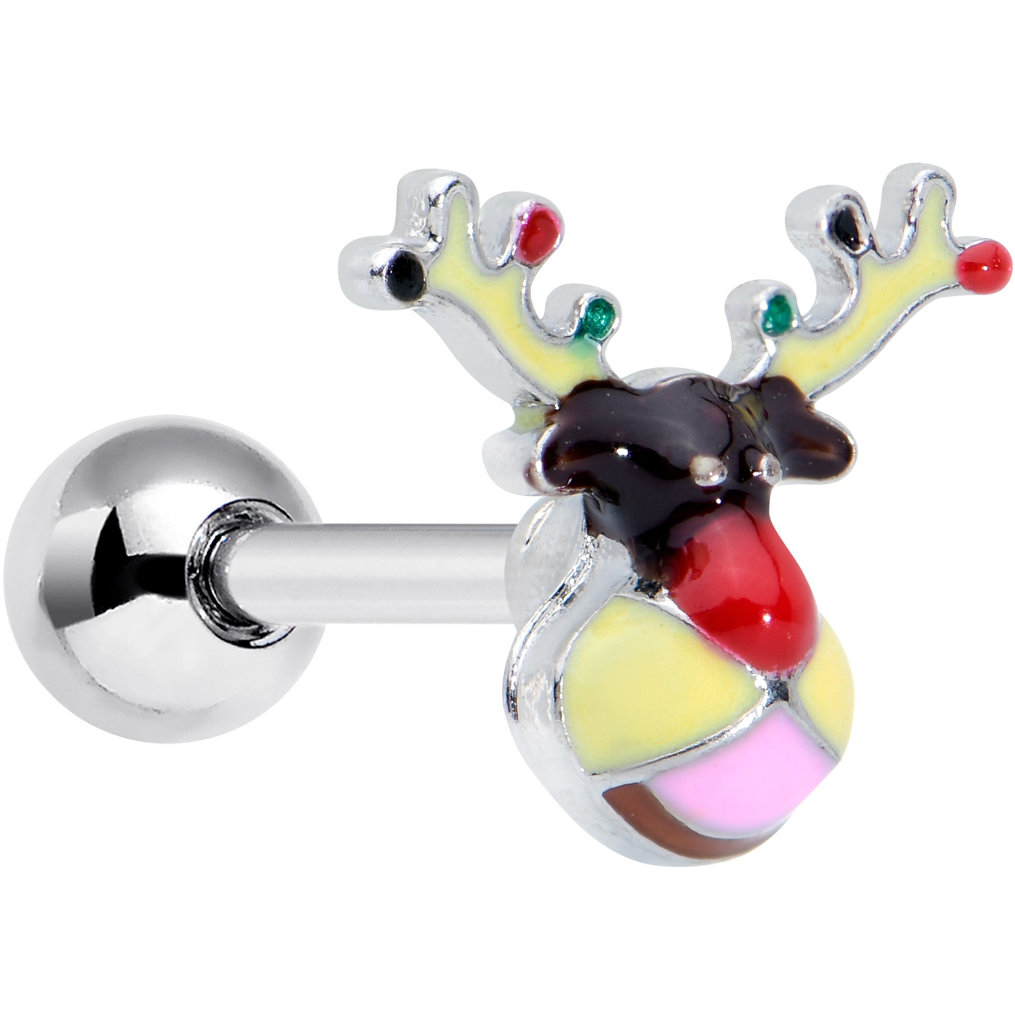 16 Gauge 1/4 Colorful Reindeer Christmas Cartilage Tragus Earring