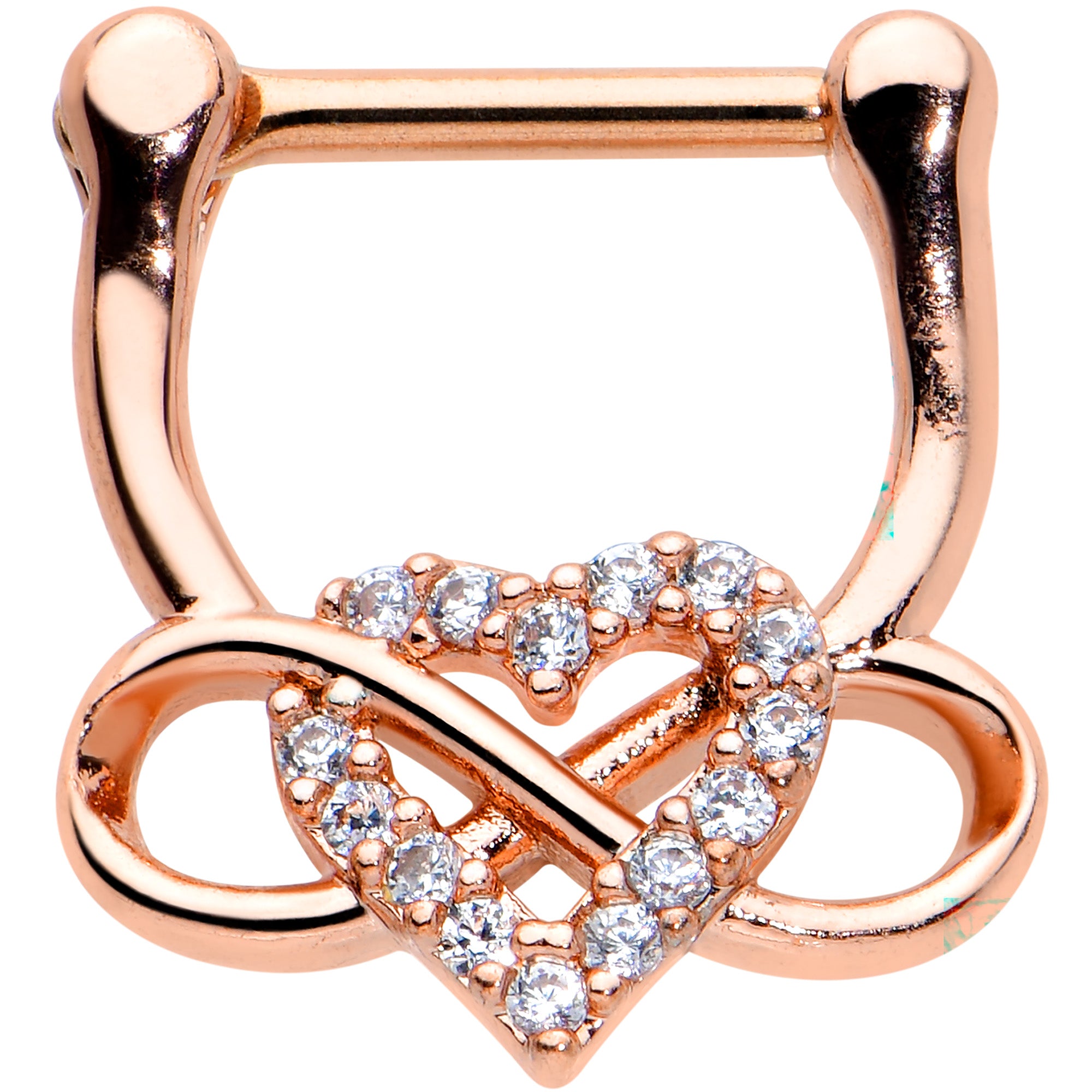 16 Gauge 5/16 Clear CZ Gem Rose Gold Tone Infinity Heart Clicker