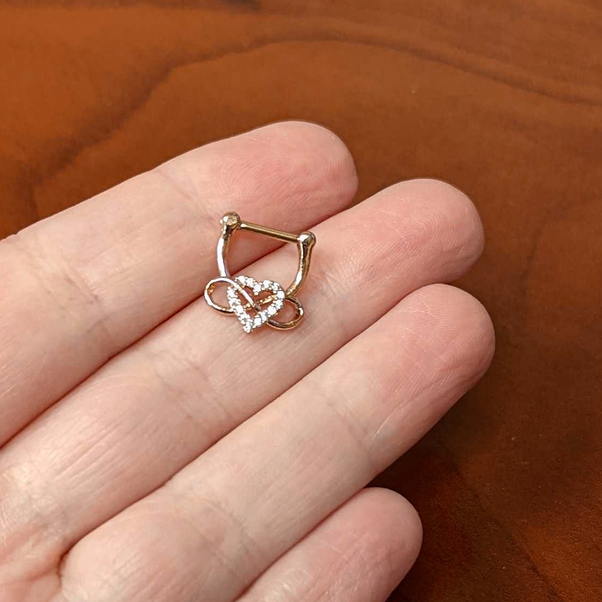 16 Gauge 5/16 Clear CZ Gem Rose Gold Tone Infinity Heart Clicker