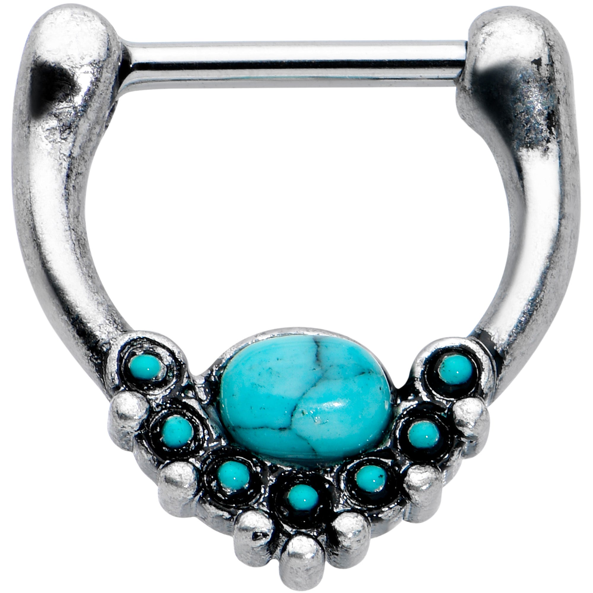 16 Gauge 5/16 Blue Turquoise Stone Shield Cartilage Clicker