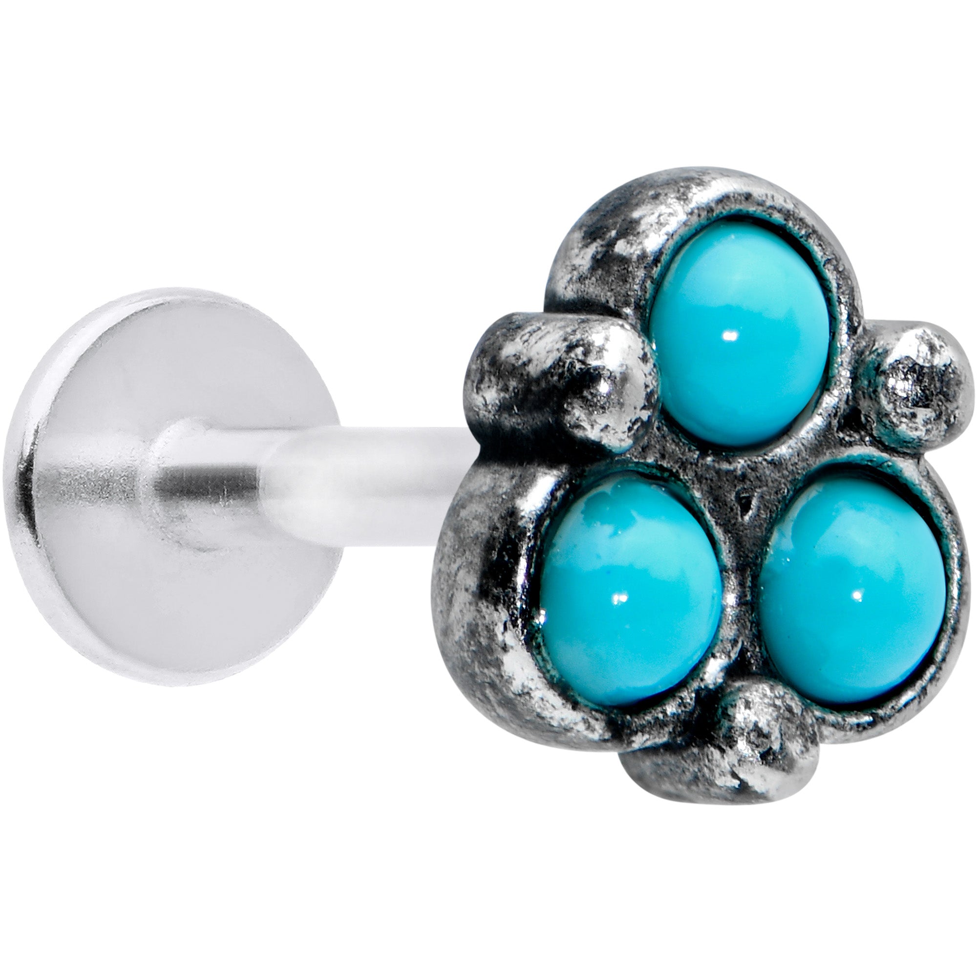 16 Gauge 1/4 Blue Turquoise Orb Trio Labret Monroe Tragus