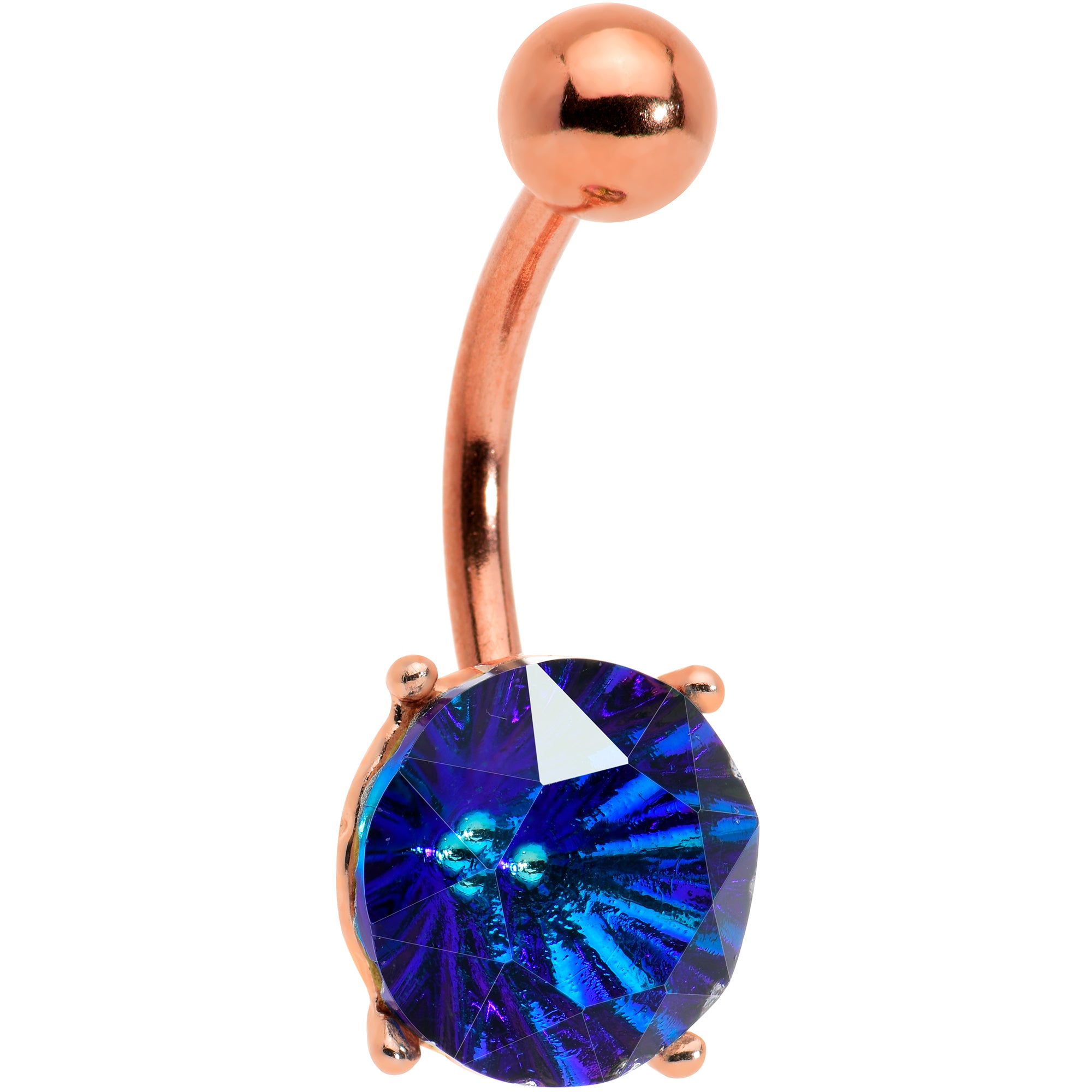 Blue Gem Rose Gold Tone Simply Elegant Style Belly Ring