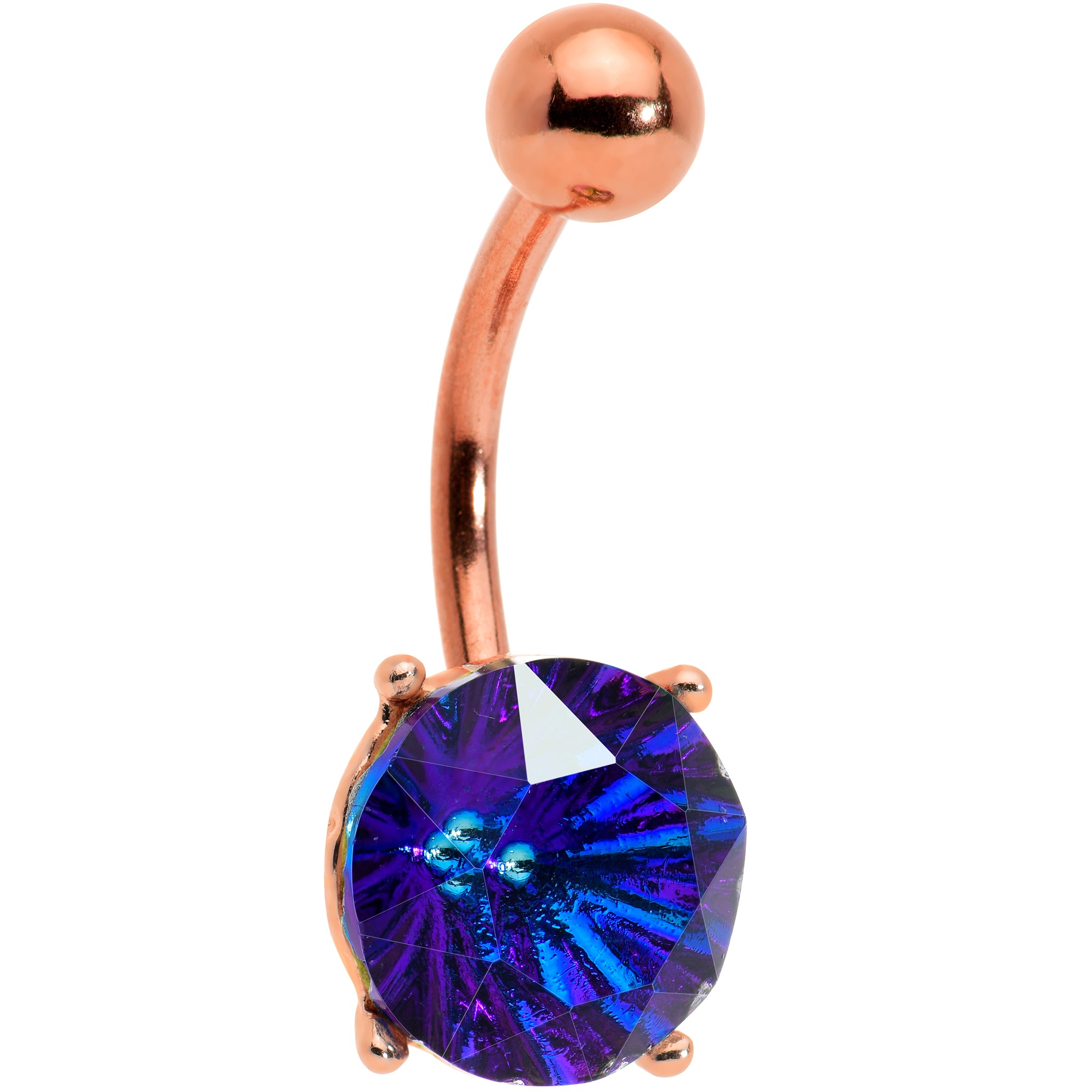 Blue Gem Rose Gold Tone Simply Elegant Style Belly Ring