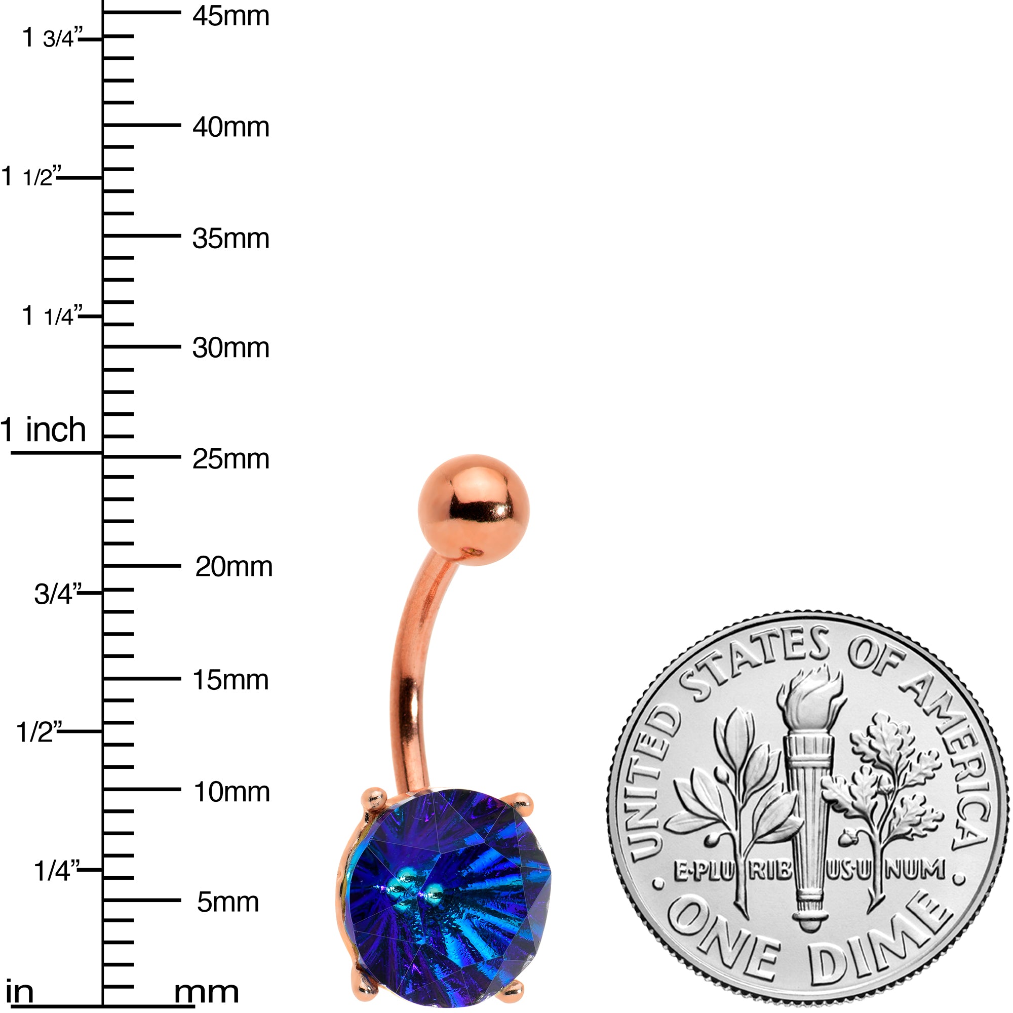 Blue Gem Rose Gold Tone Simply Elegant Style Belly Ring