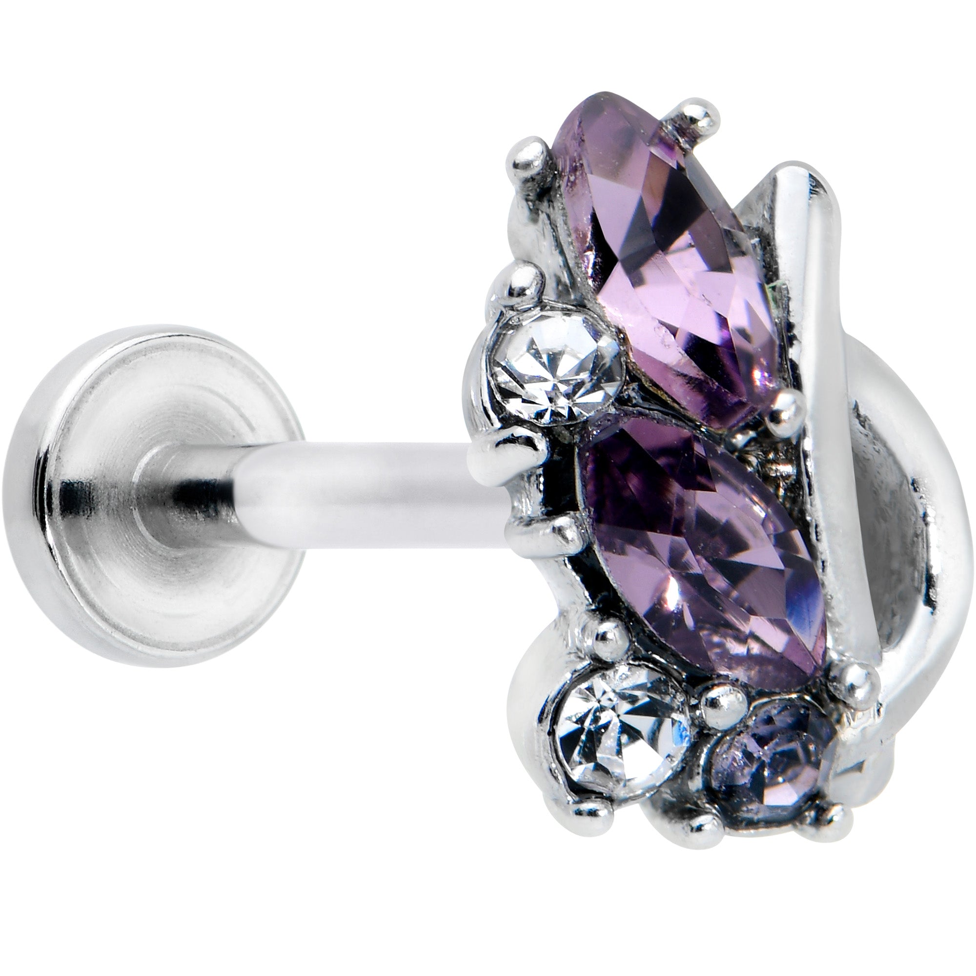 16 Gauge 5/16 Clear Purple Gem Abstract Elegance Labret Monroe Tragus