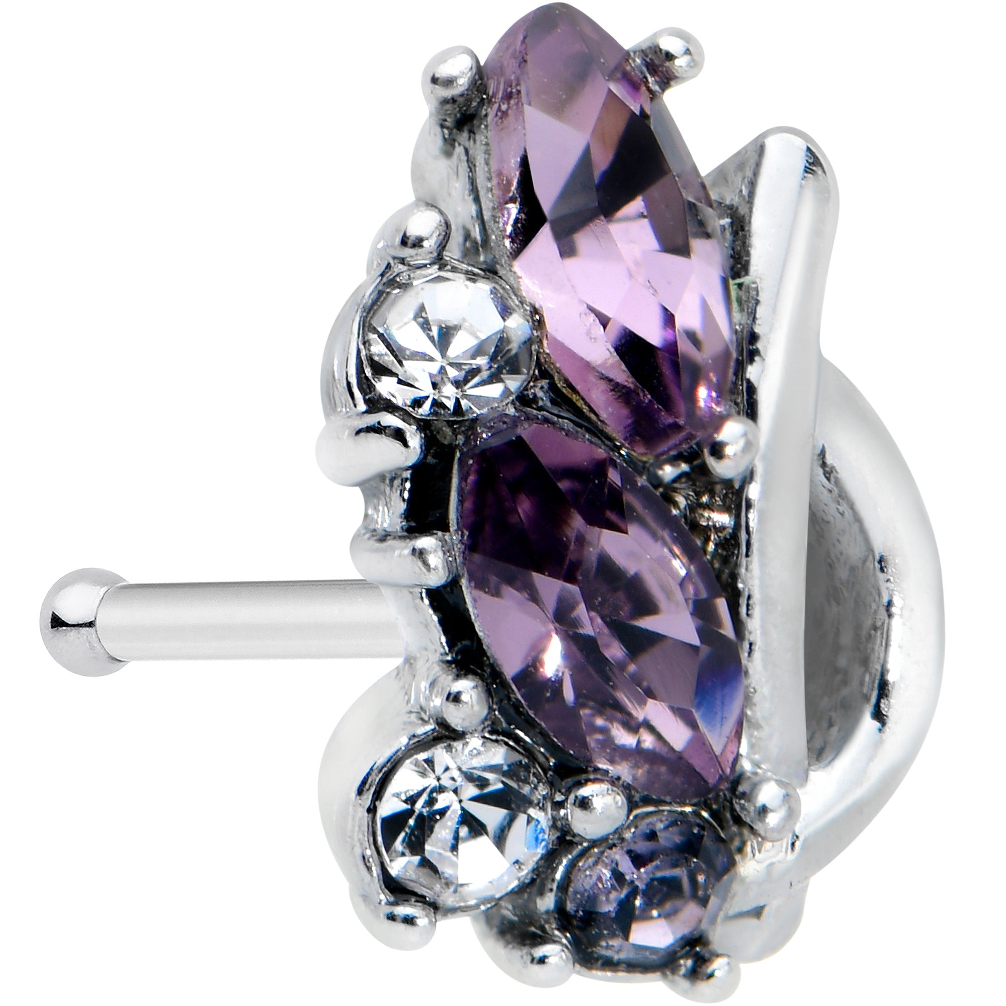 20 Gauge 1/4 Clear Purple Gem Abstract Elegance Nose Bone