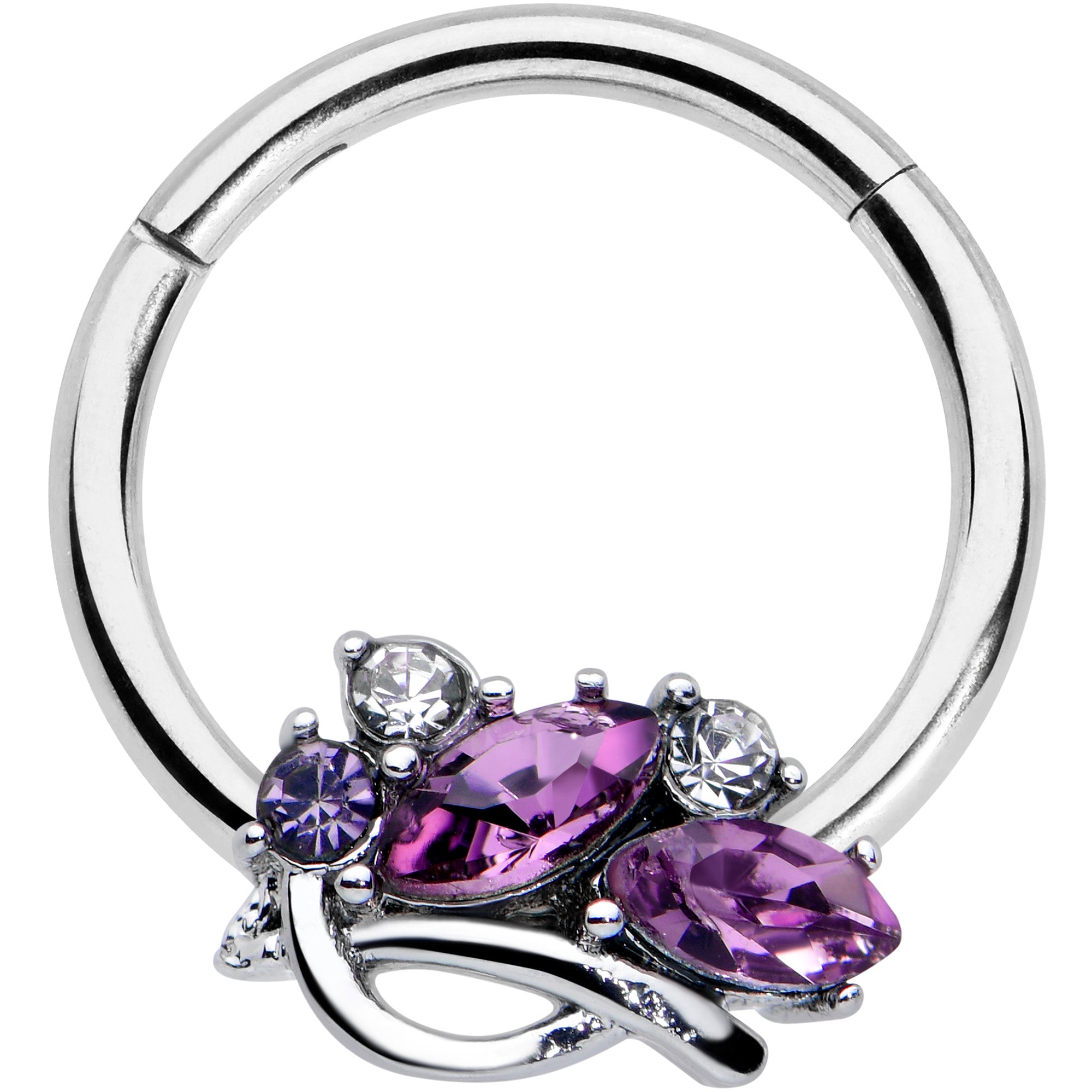 16 Gauge 3/8 Purple Gem Abstract Elegance Hinged Segment Ring