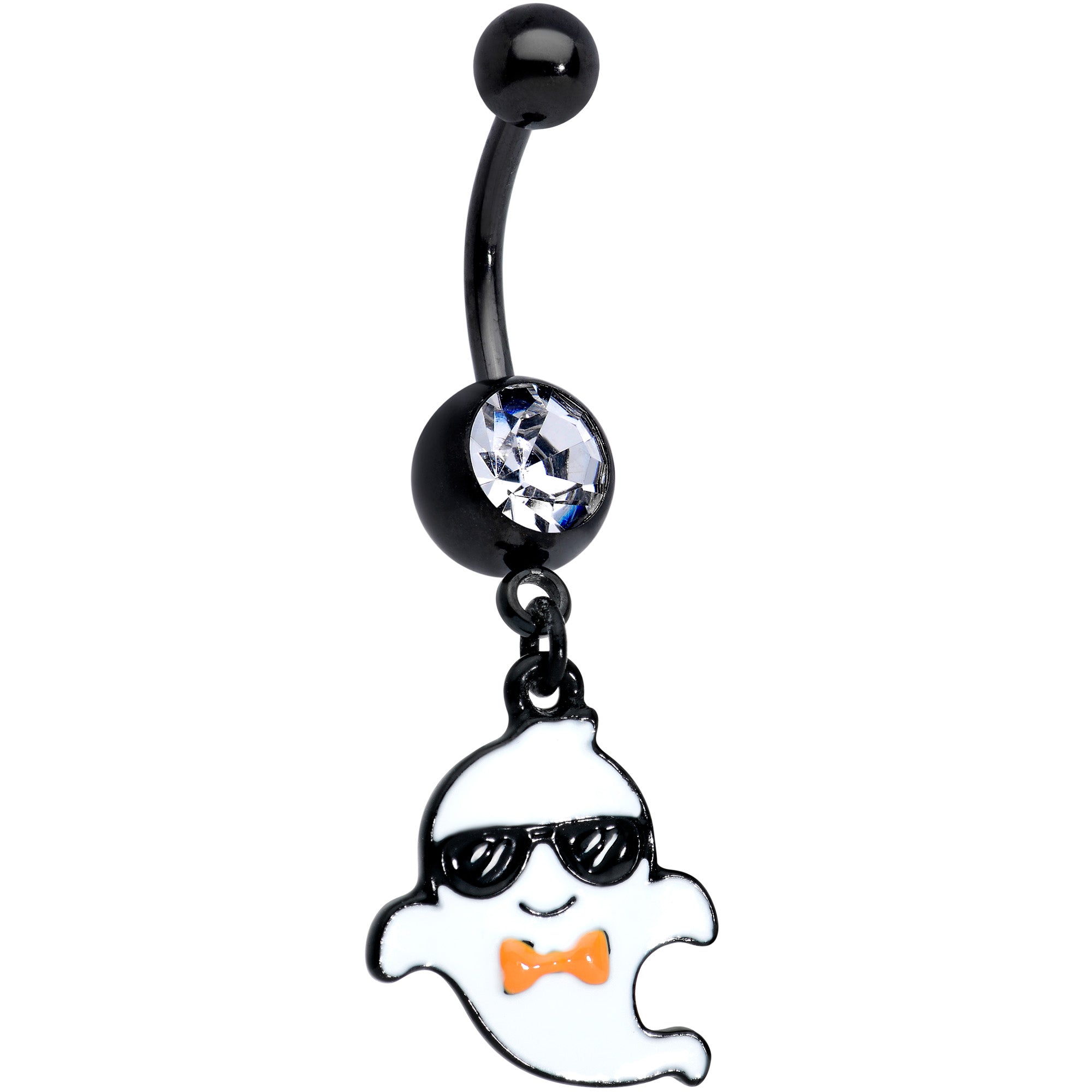 Clear Gem Black Date Night Ghosts Halloween Dangle Belly Ring Set of 2