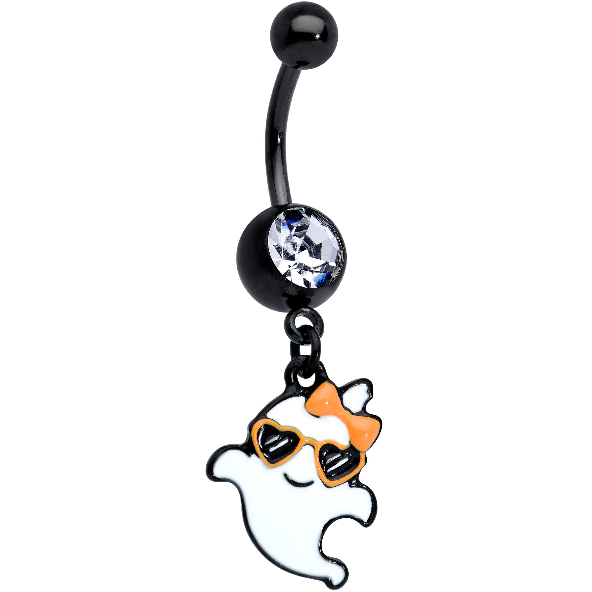 Clear Gem Black Date Night Ghosts Halloween Dangle Belly Ring Set of 2