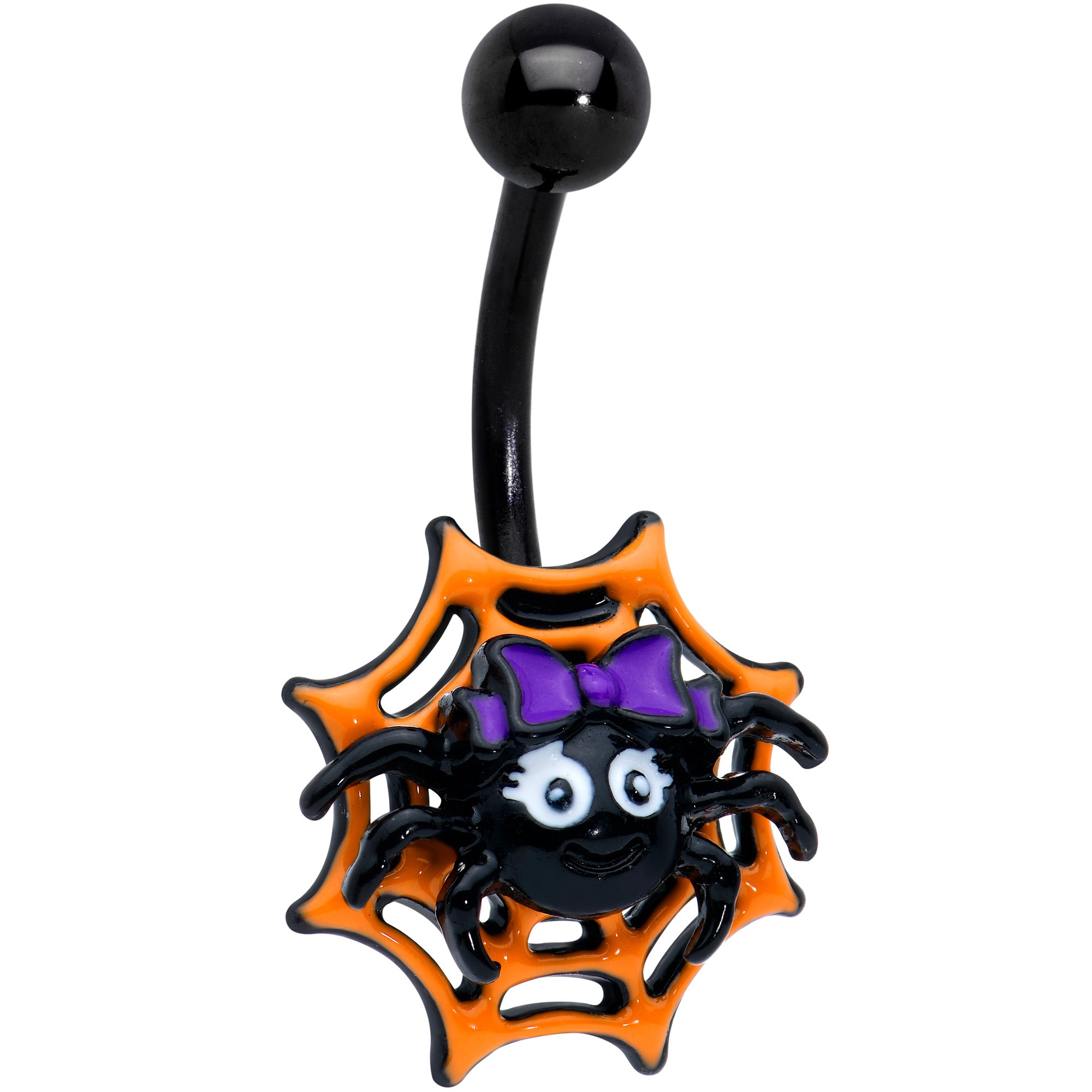 Black Orange Spider Web Purple Bow Spider Halloween Belly Ring