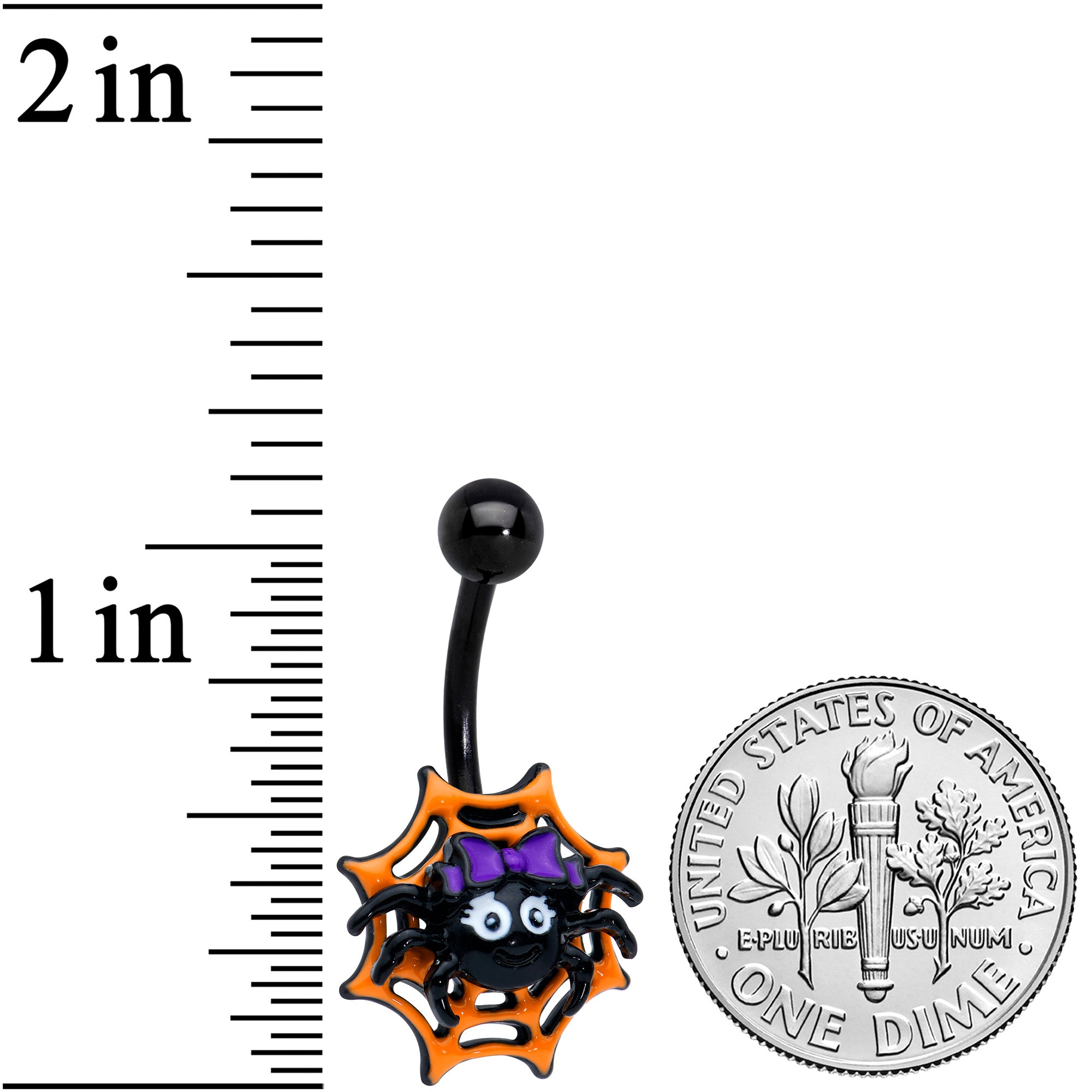 Black Orange Spider Web Purple Bow Spider Halloween Belly Ring