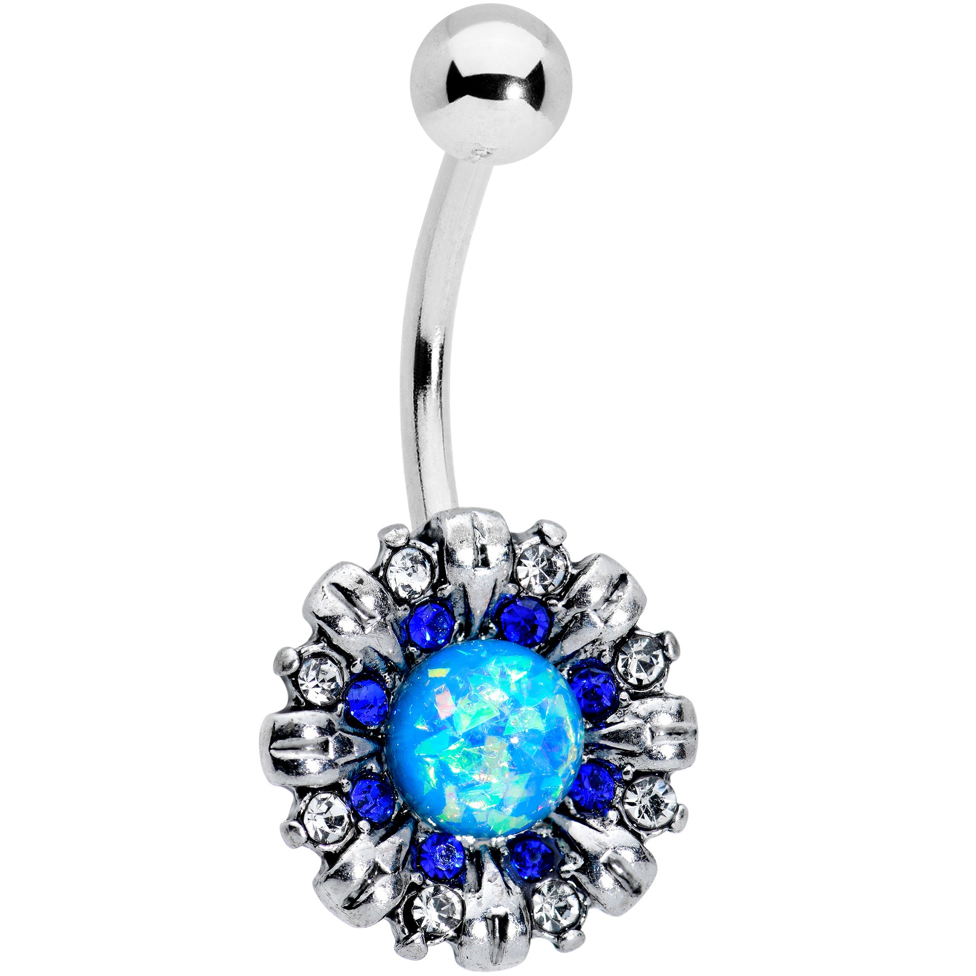 Blue Synthetic Opal Skies Are Blue Sun Belly Ring