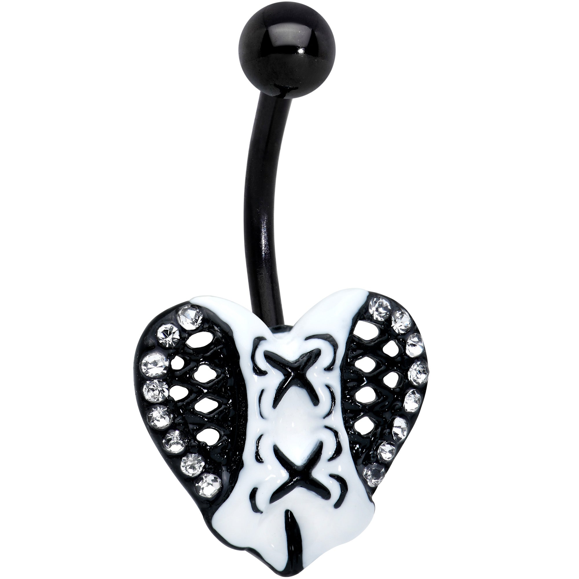 Clear Gem Black White Corset Heart Valentines Day Belly Ring