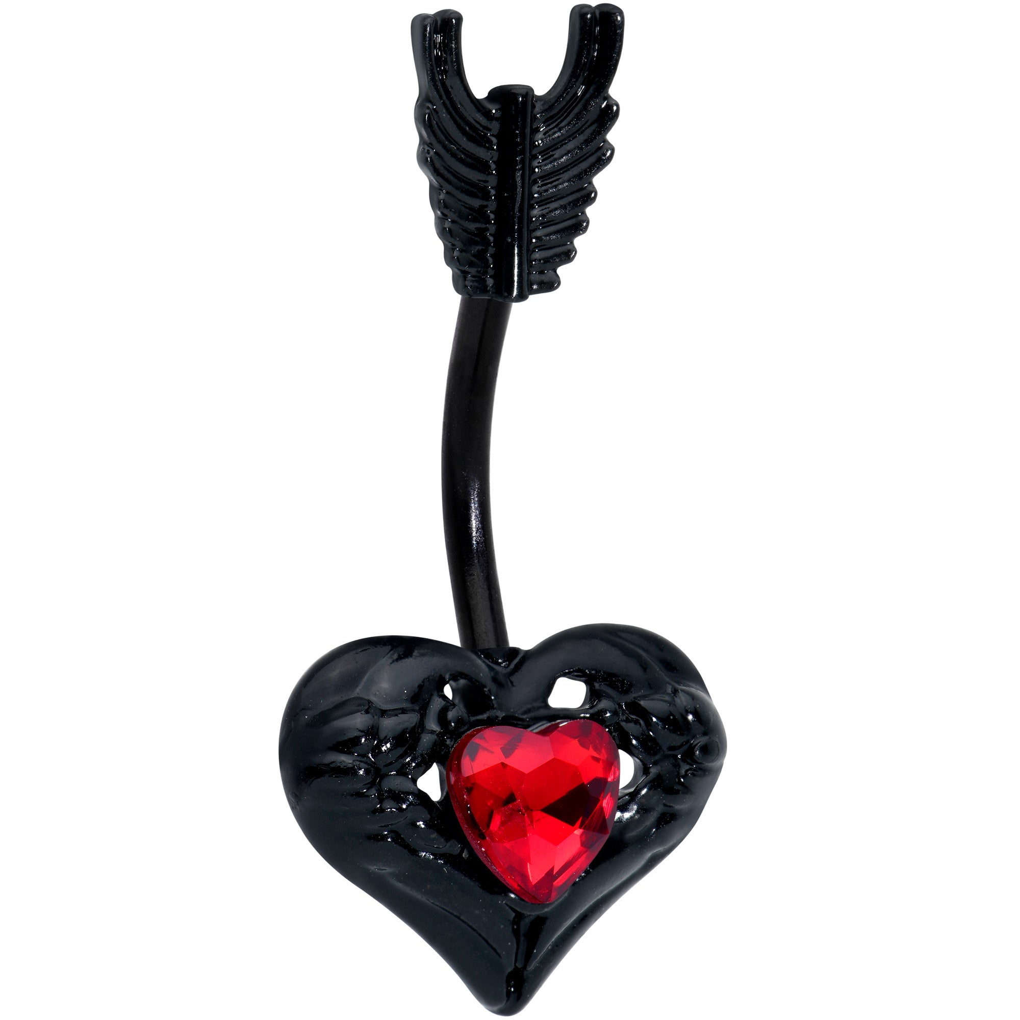 Red Gem Heart Skeleton Valentines Day Belly Ring