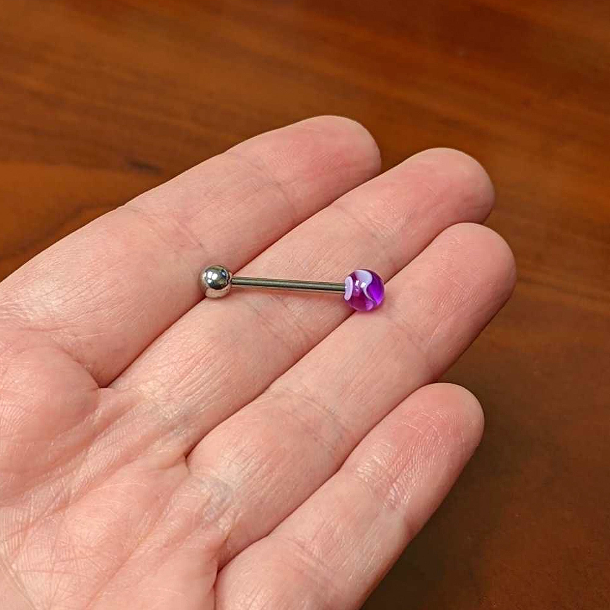 Purple Amethyst Top End Barbell Tongue Ring