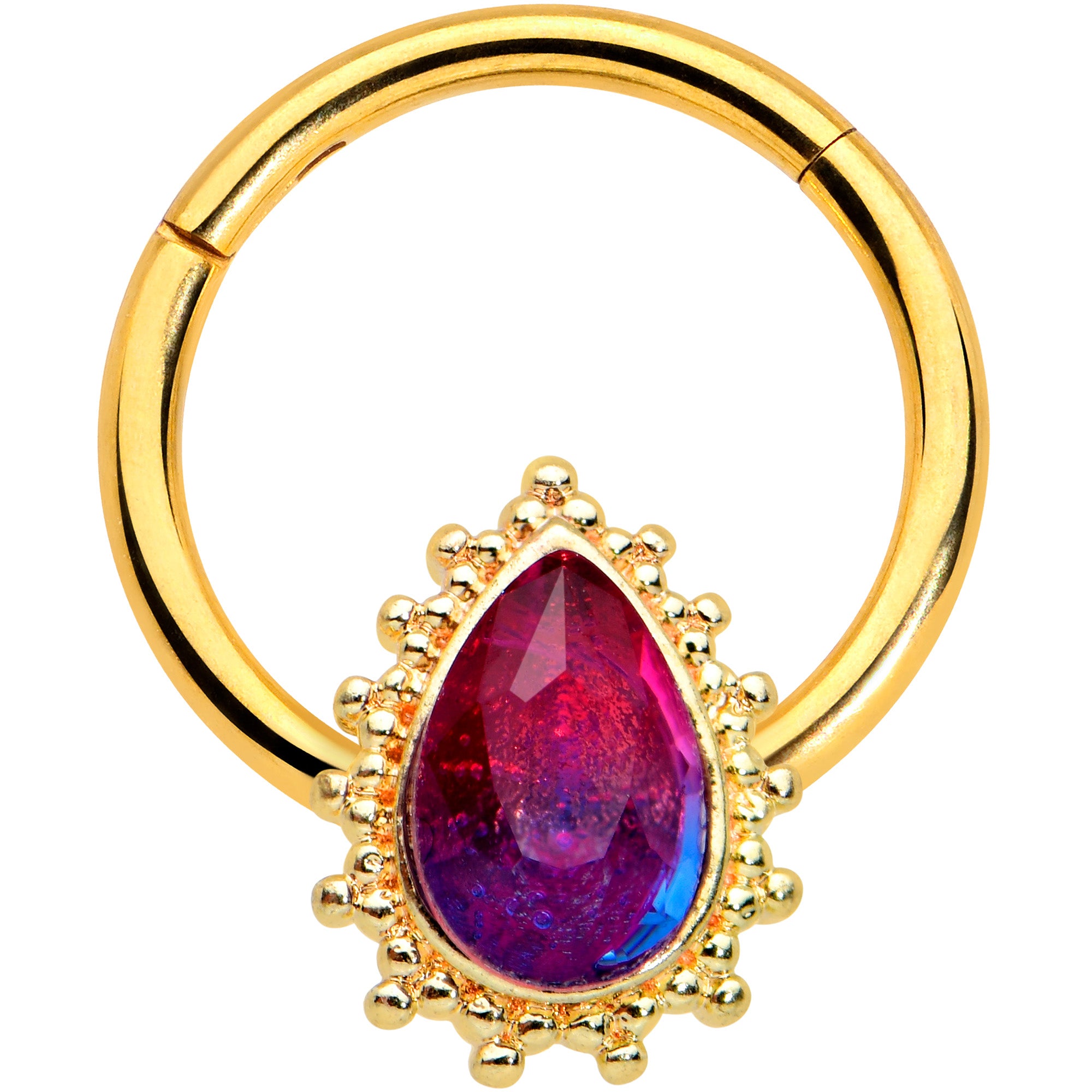 16 Gauge 3/8 Purple Tourmaline Gold Tone Drop Hinged Segment Ring