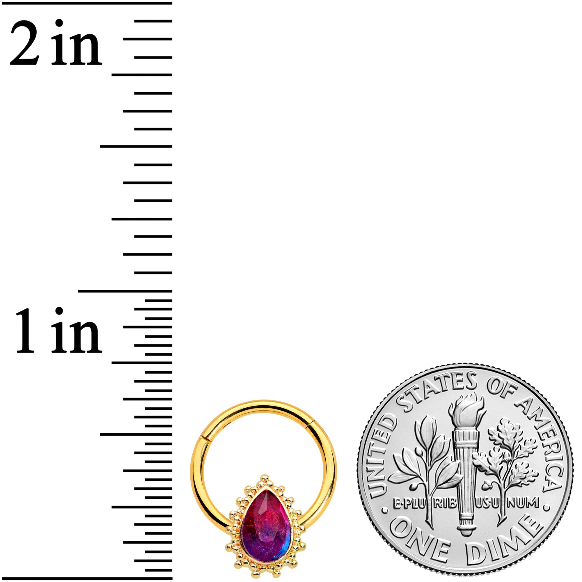 16 Gauge 3/8 Purple Tourmaline Gold Tone Drop Hinged Segment Ring