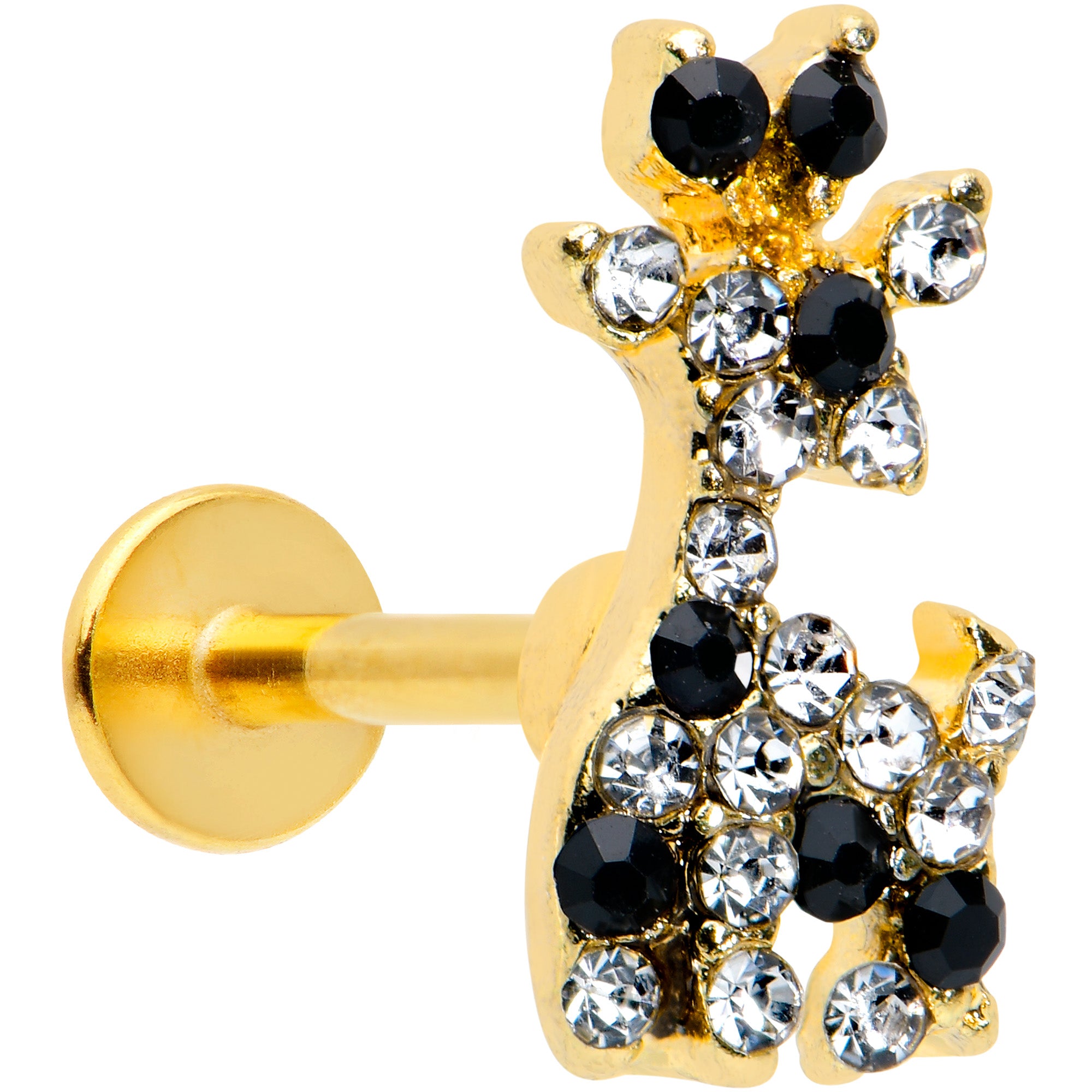 16 Gauge 5/16 Black Gem Gold Tone Decadent Deer Labret Monroe Tragus