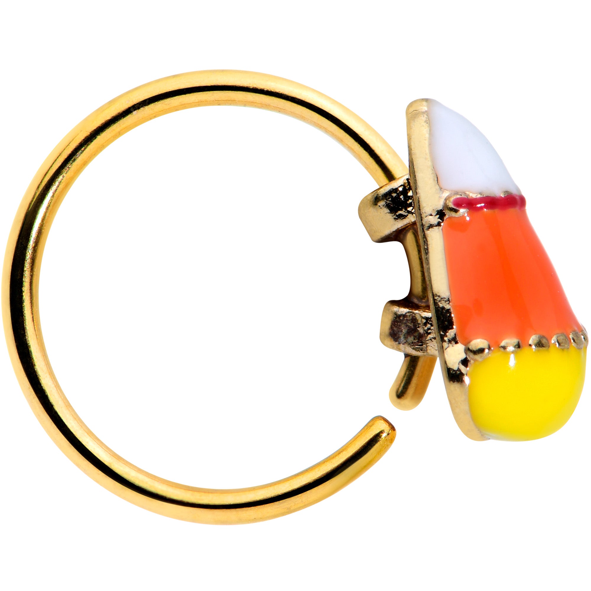 20 Gauge 5/16 Gold Tone Candy Corn Halloween Nose Hoop