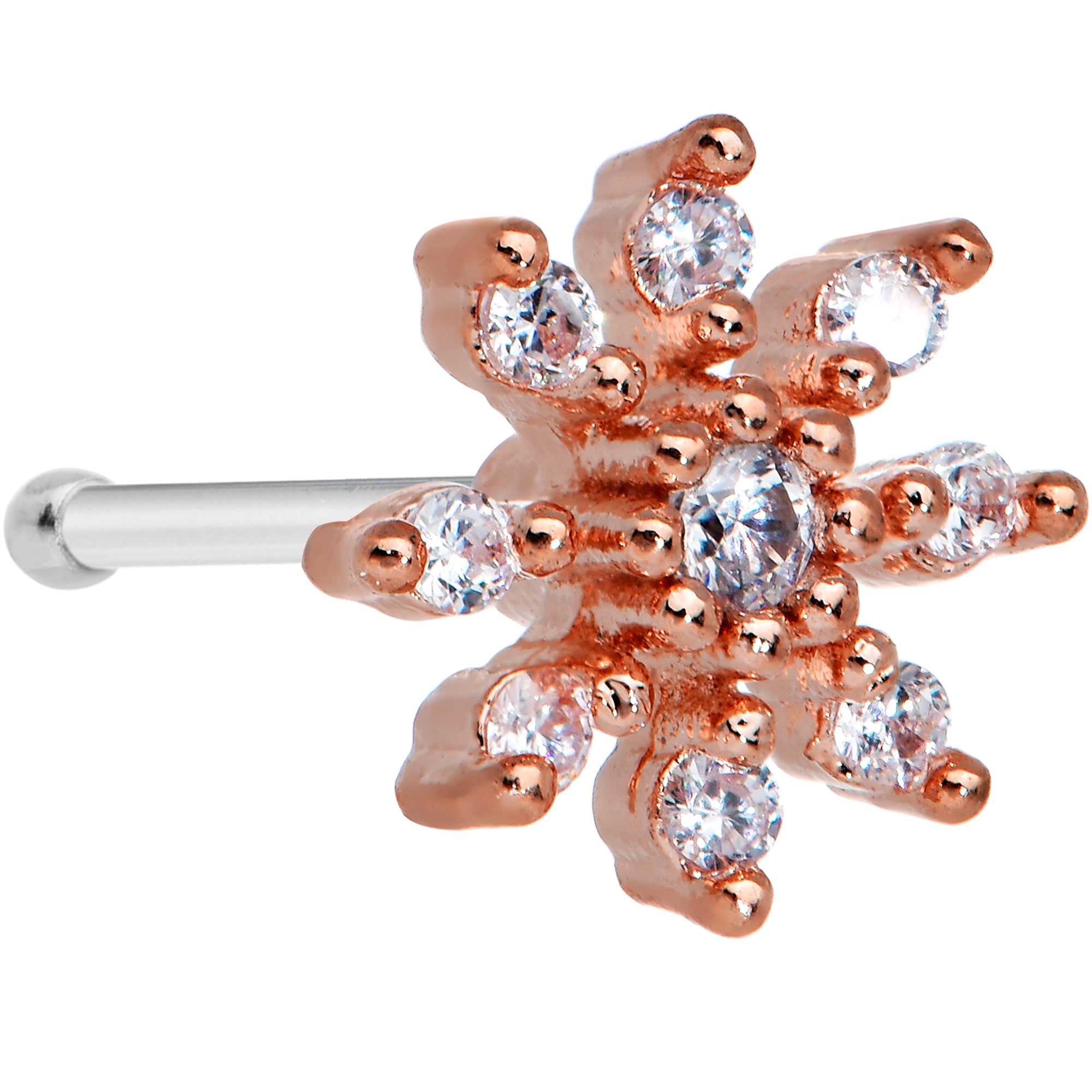 20 Gauge 1/4 Clear CZ Gem Stylish Rose Flower Nose Bone