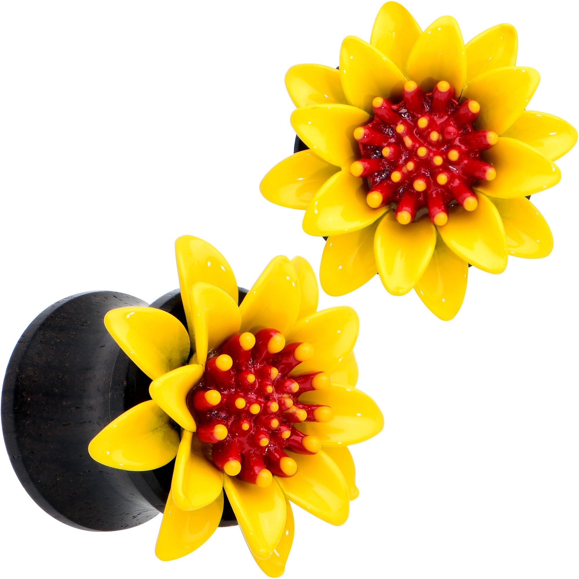 Natural Wood Yellow Sunflower Double Flare Plug Set