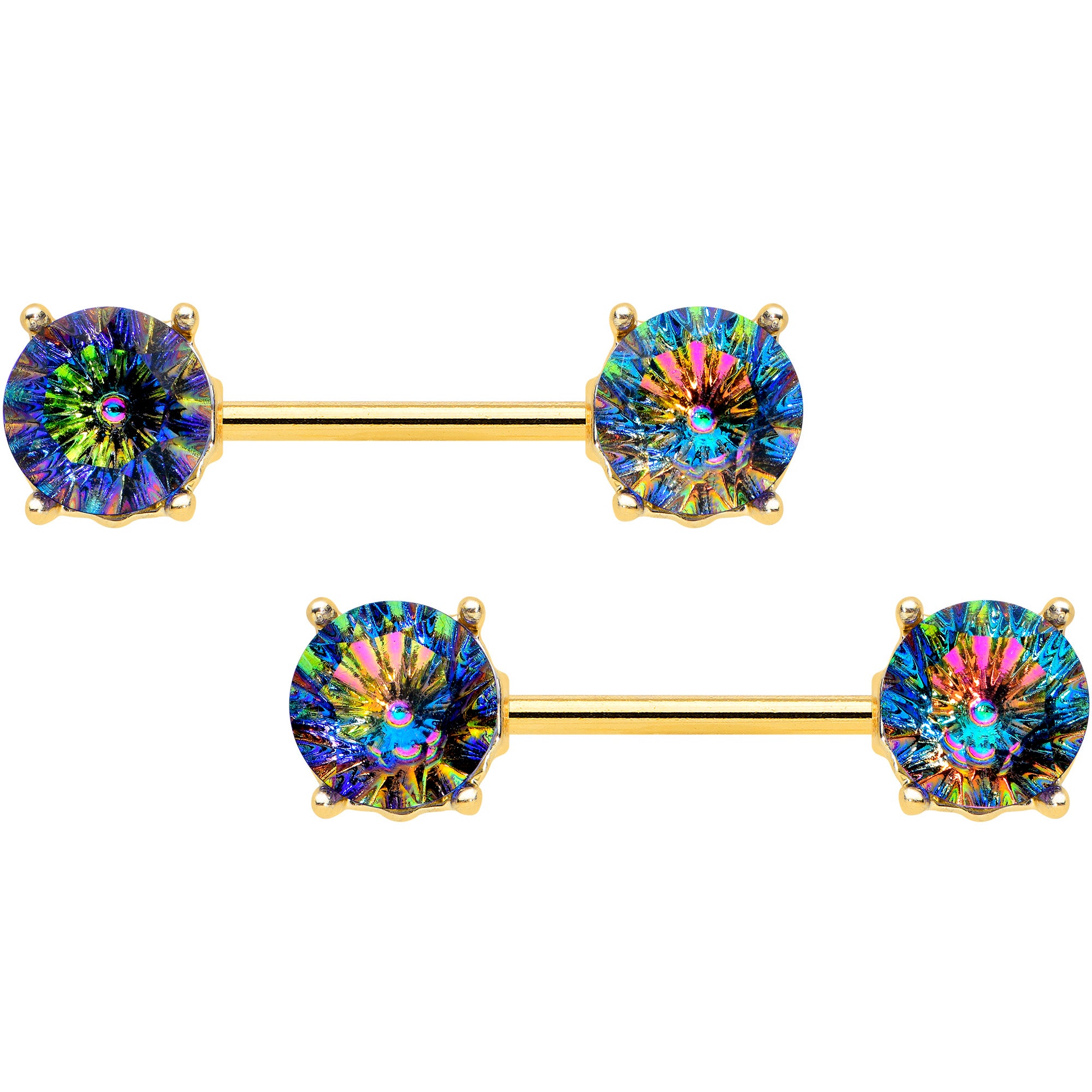 14 Gauge 9/16 Vitrail Gem Gold Tone Simply Elegant Nipple Ring Set