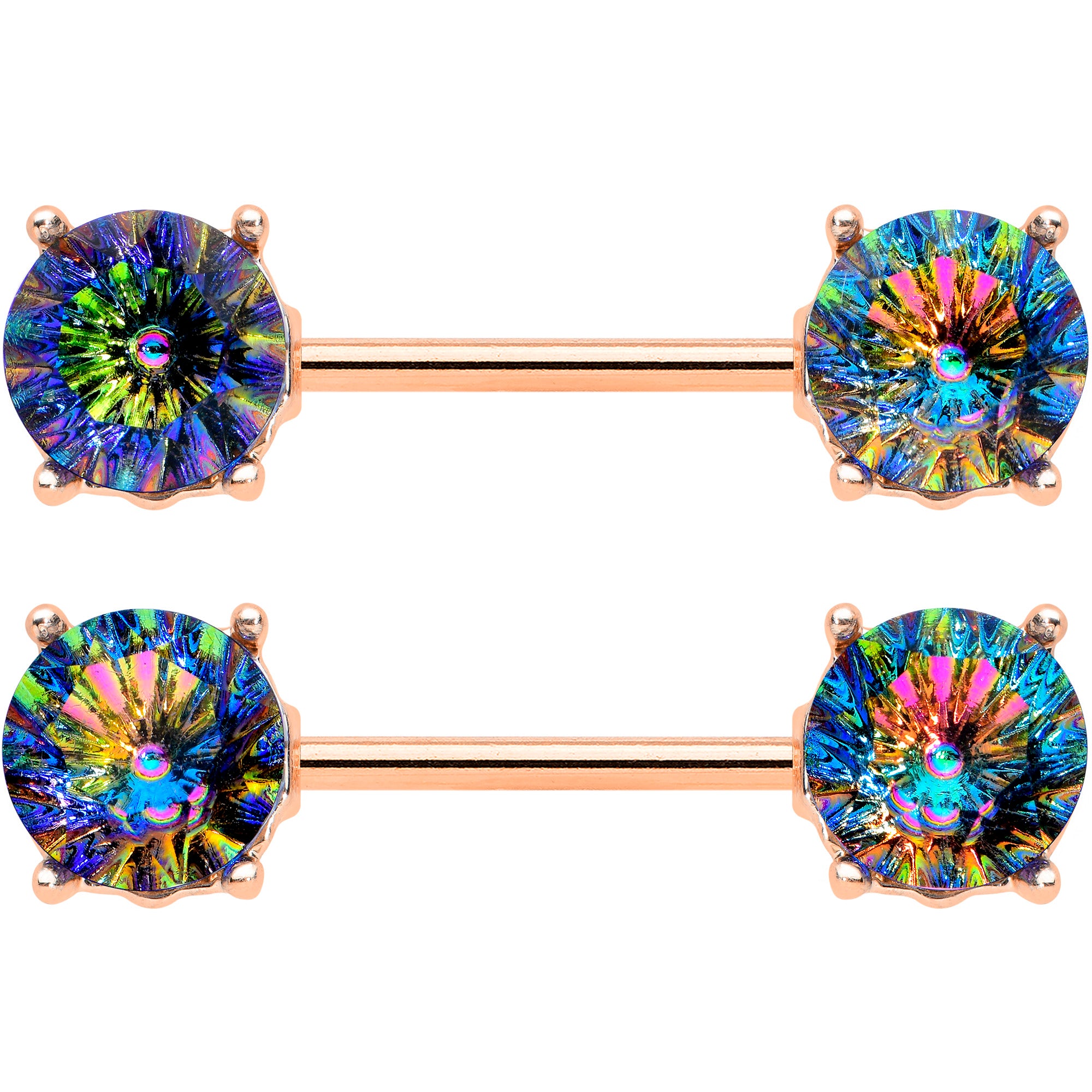 14 Gauge 9/16 Vitrail Gem Rose Gold Tone Simply Elegant Nipple Ring Set