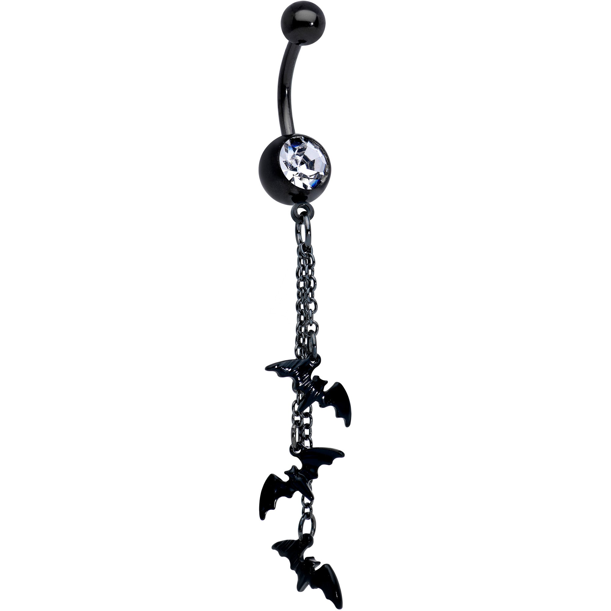 Clear Gem Black Gone Batty Halloween Dangle Belly Ring