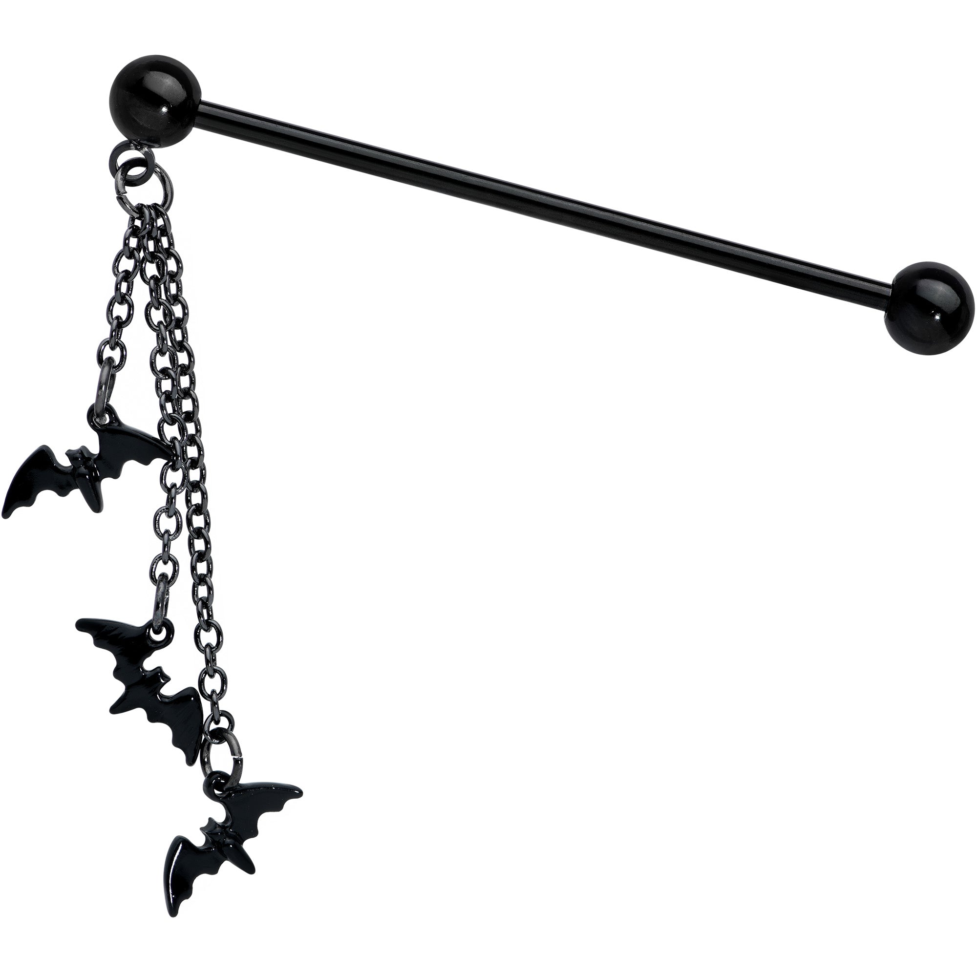 14 Gauge Black Gone Batty Halloween Dangle Industrial Barbell 38mm