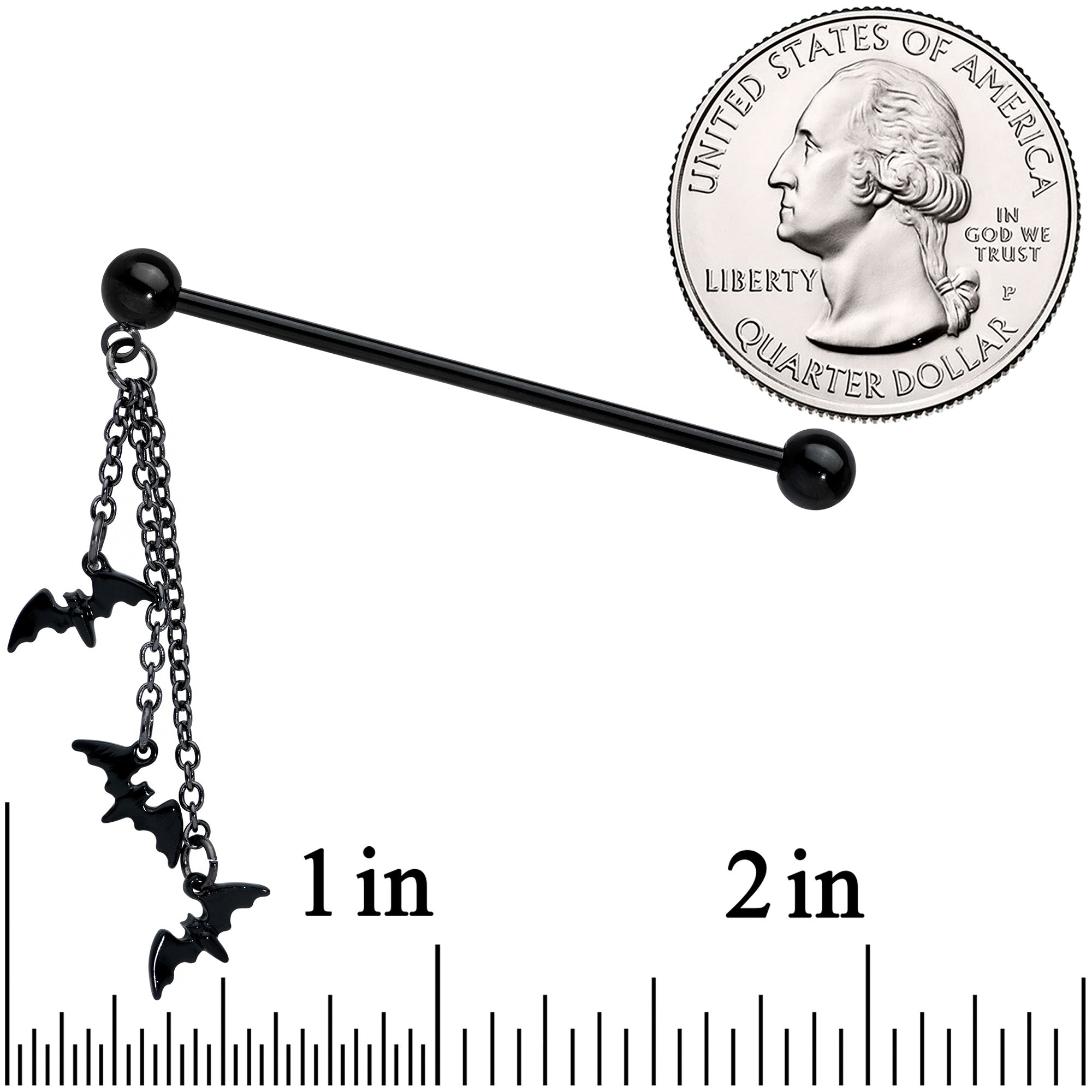 14 Gauge Black Gone Batty Halloween Dangle Industrial Barbell 38mm