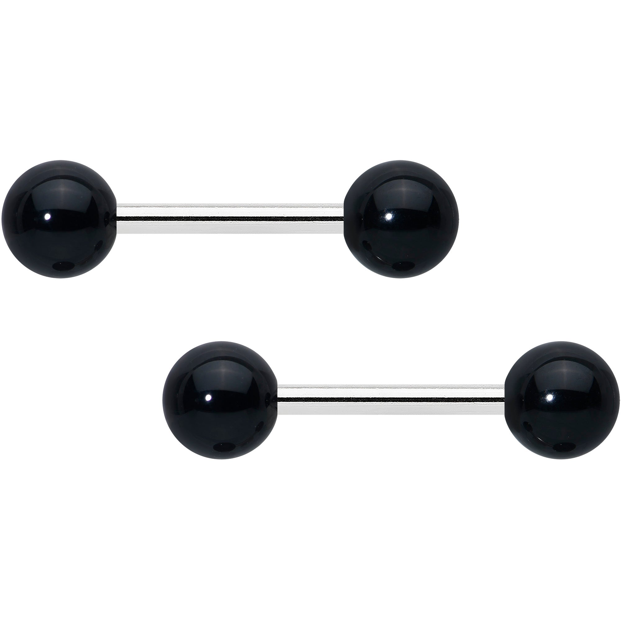 14 Gauge 1/2 Elegant Black Agate Barbell Nipple Ring Set