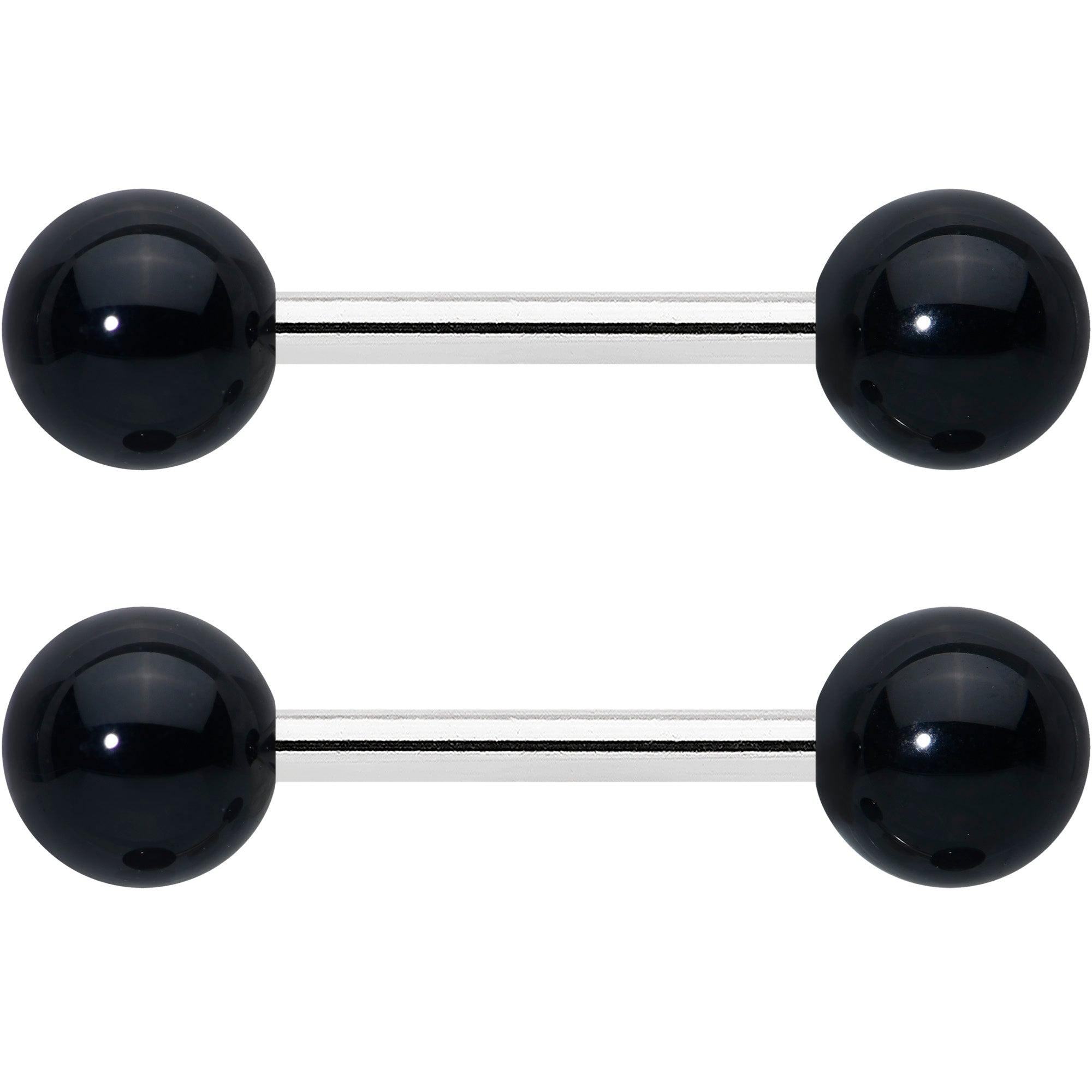 14 Gauge 1/2 Elegant Black Agate Barbell Nipple Ring Set