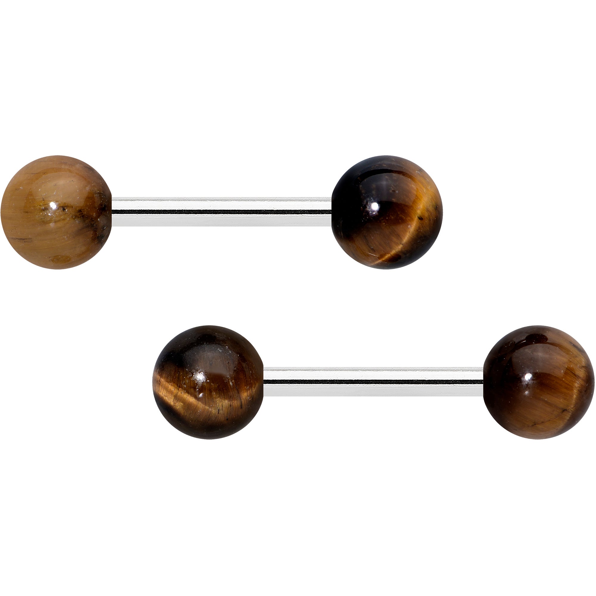 14 Gauge 1/2 Elegant Brown Tiger Eye Barbell Nipple Ring Set