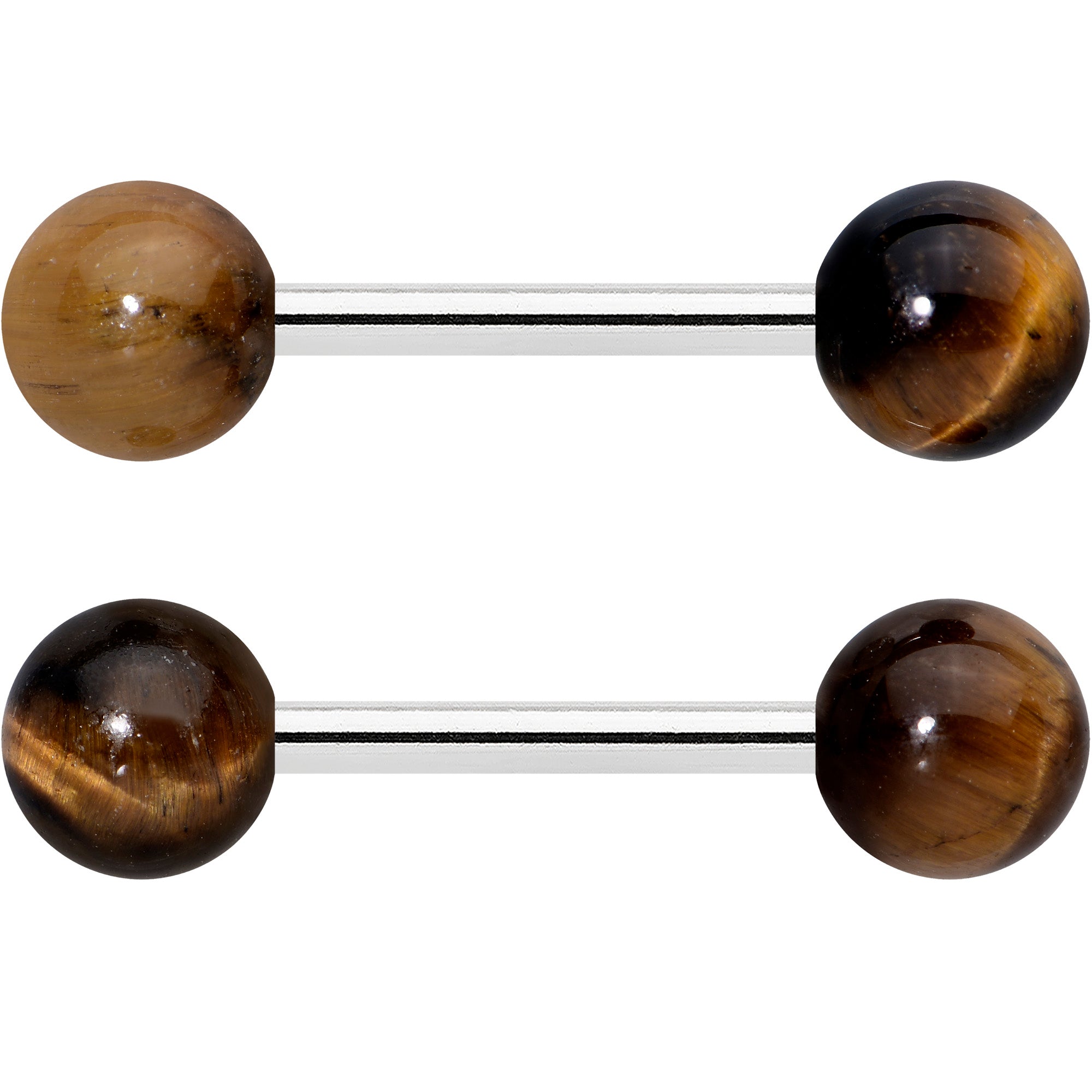 14 Gauge 1/2 Elegant Brown Tiger Eye Barbell Nipple Ring Set