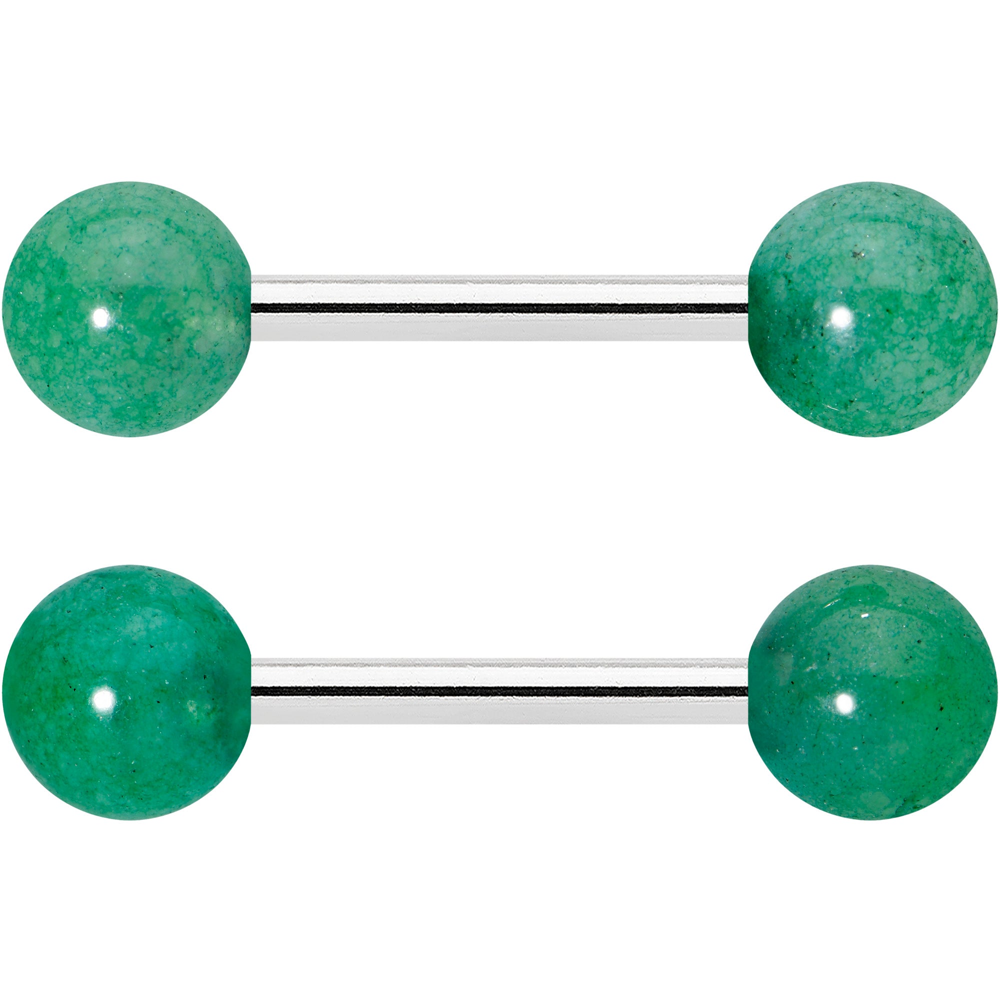 14 Gauge 1/2 Elegant Green Jade Barbell Nipple Ring Set