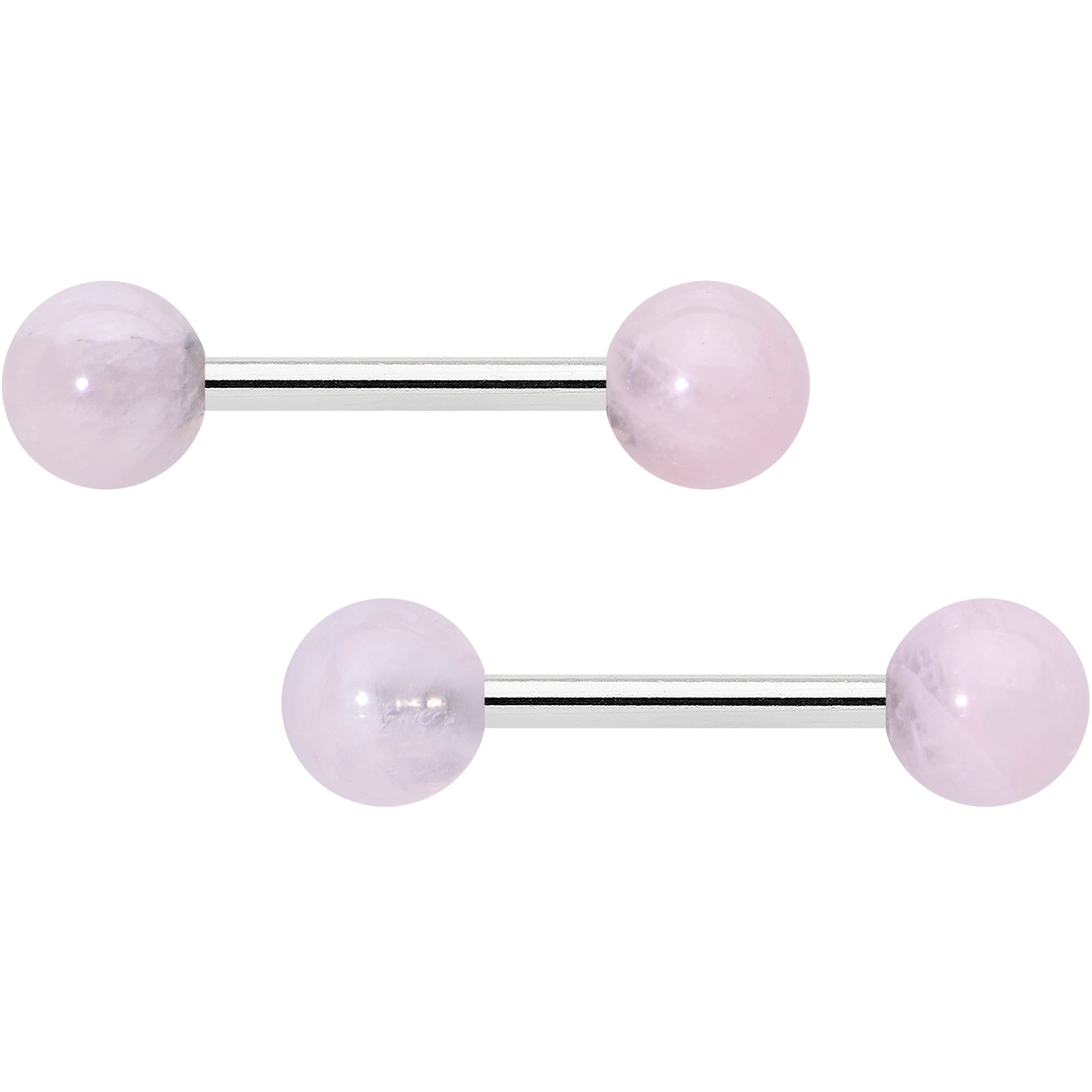 14 Gauge 1/2 Elegant Pink Rose Quartz Barbell Nipple Ring Set