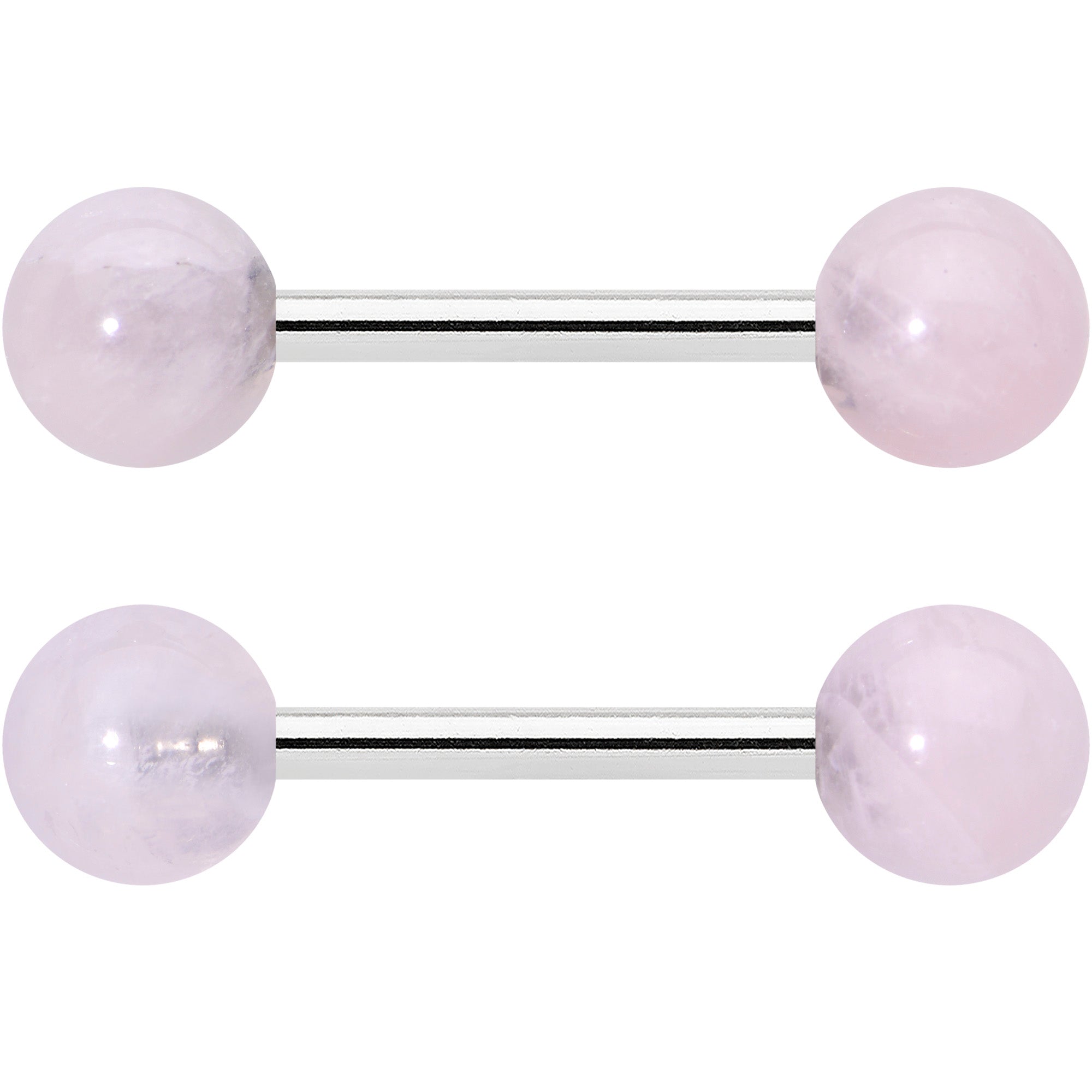 14 Gauge 1/2 Elegant Pink Rose Quartz Barbell Nipple Ring Set