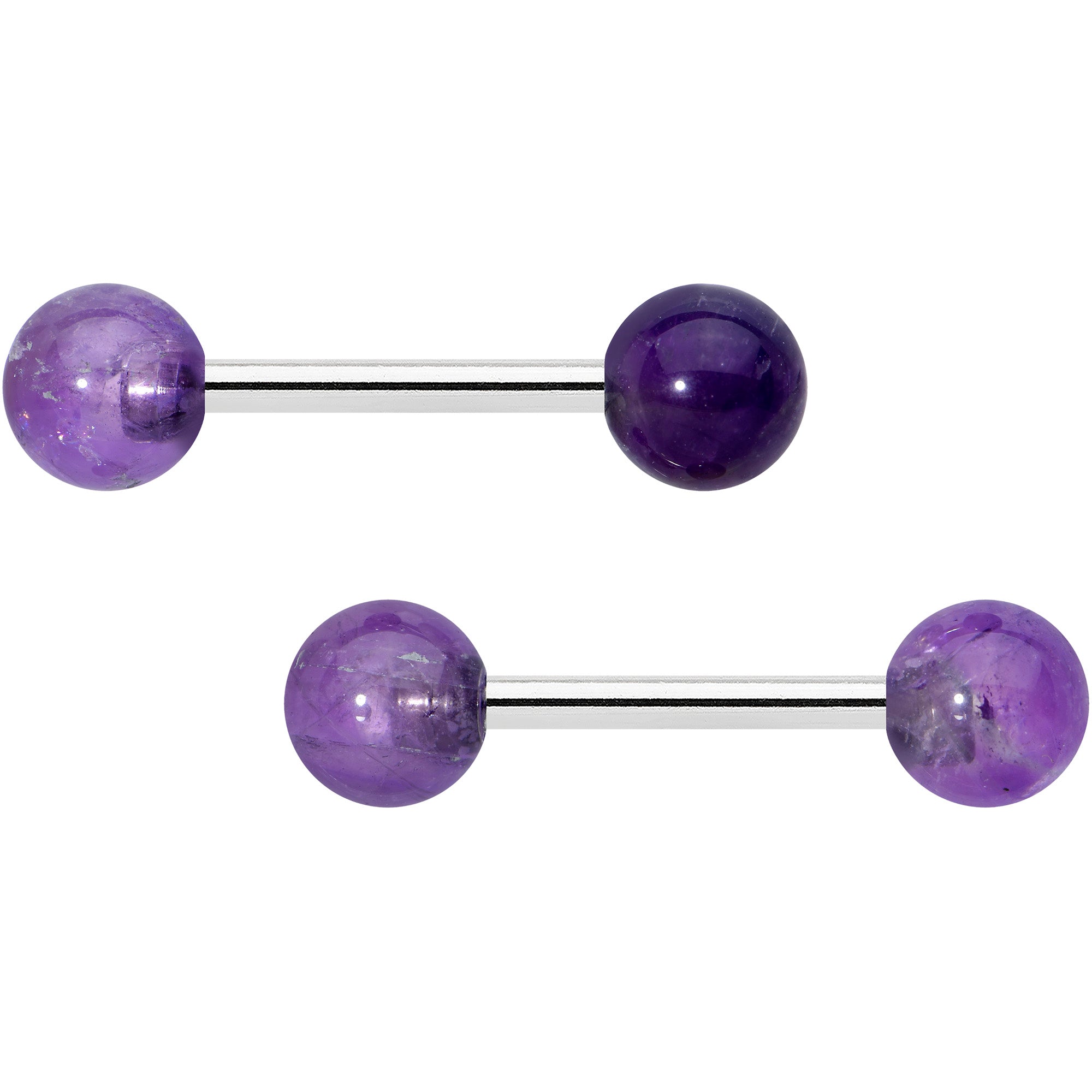 14 Gauge 1/2 Elegant Purple Amethyst Barbell Nipple Ring Set