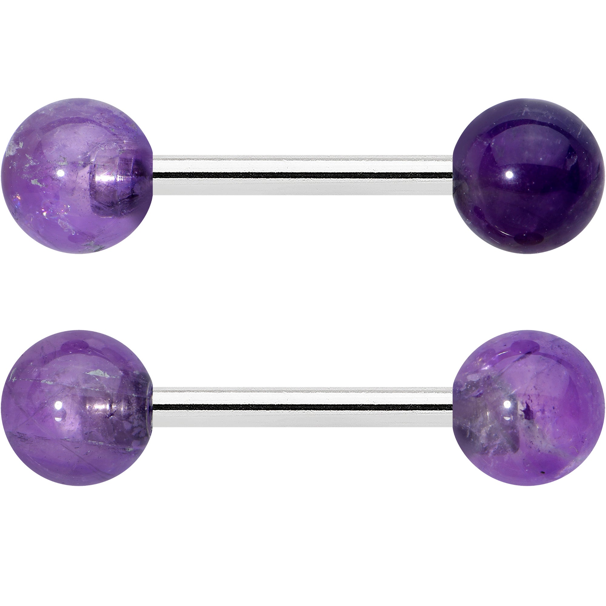 14 Gauge 1/2 Elegant Purple Amethyst Barbell Nipple Ring Set